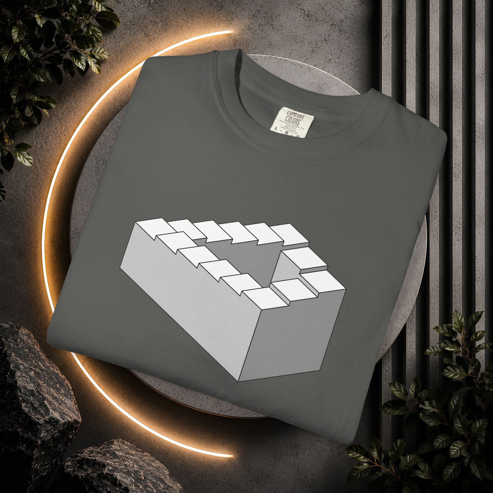 Optical Illusion Staircase Tee — Impossible Step Graphic T-Shirt
