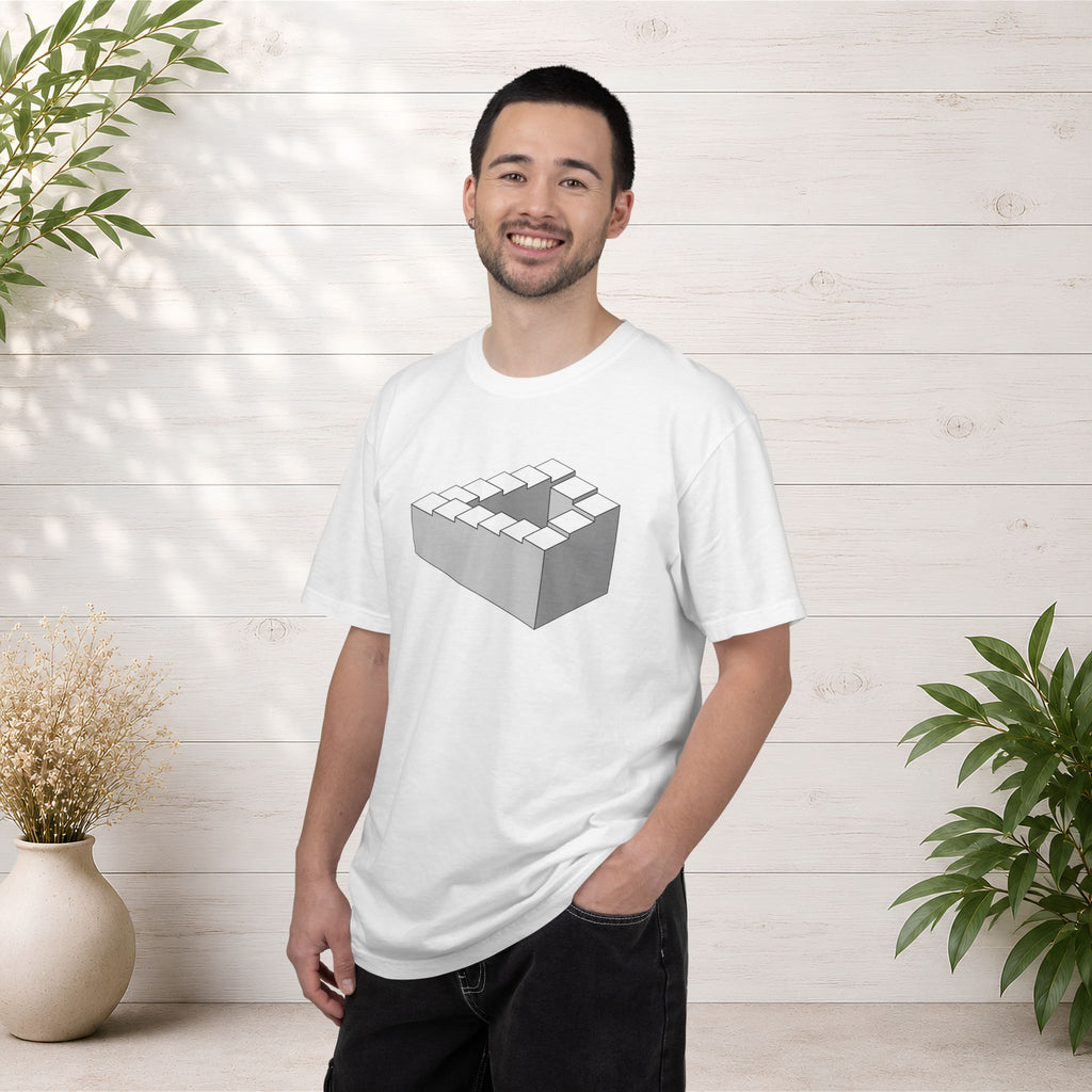 Optical Illusion Staircase Tee — Impossible Step Graphic T-Shirt