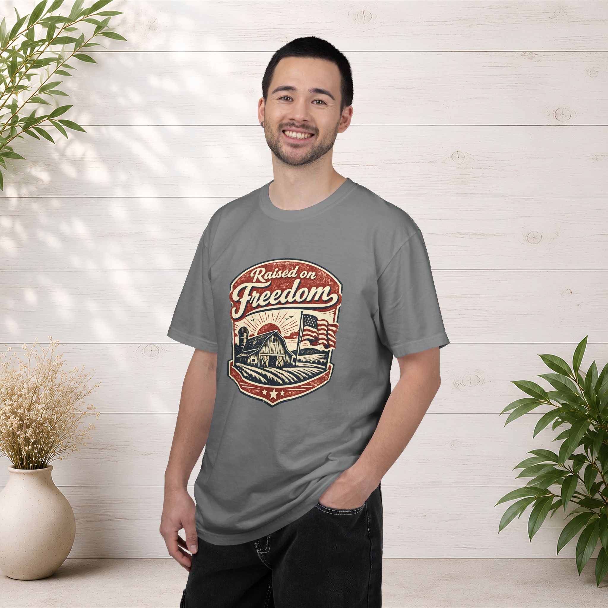 Raised on Freedom T-Shirt — Vintage American Flag Graphic Tee