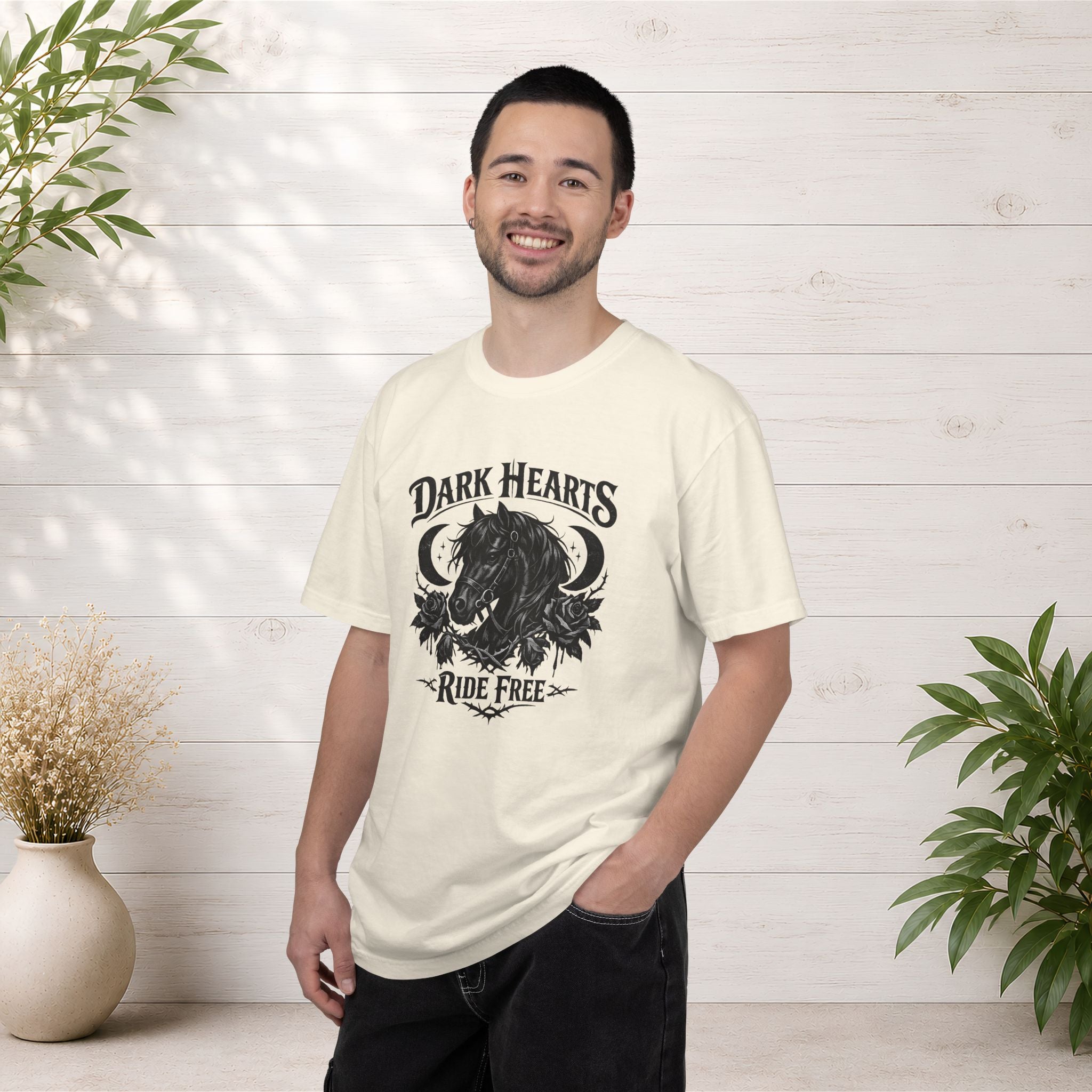 Dark Hearts Ride Free T-Shirt — Gothic Horse Rider Graphic Tee