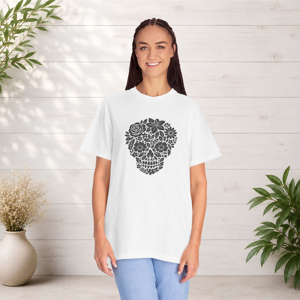 Floral Sugar Skull T-Shirt — Day of the Dead Floral Skull Tee