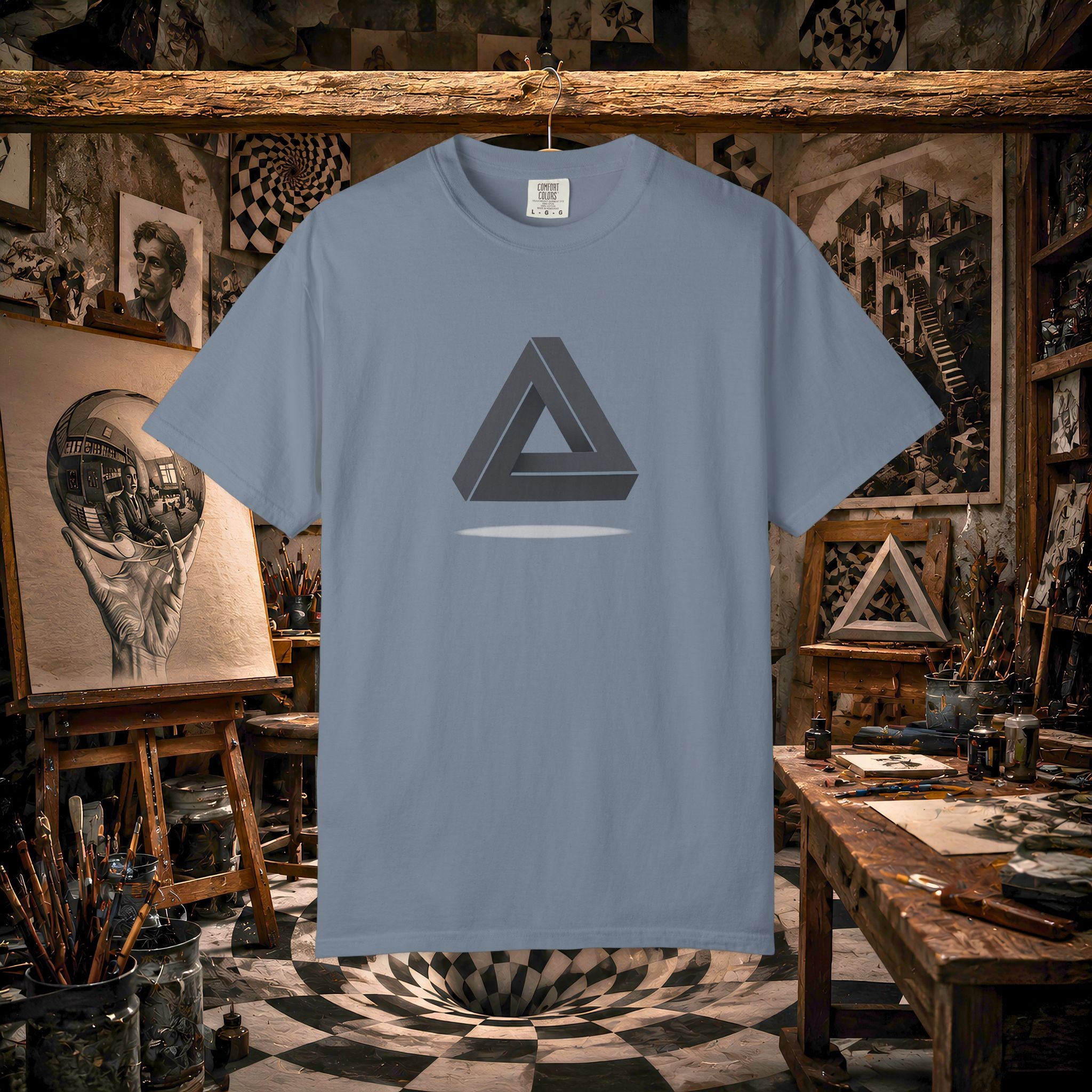 Optical Illusion Triangle T-Shirt — Geometric Penrose Design