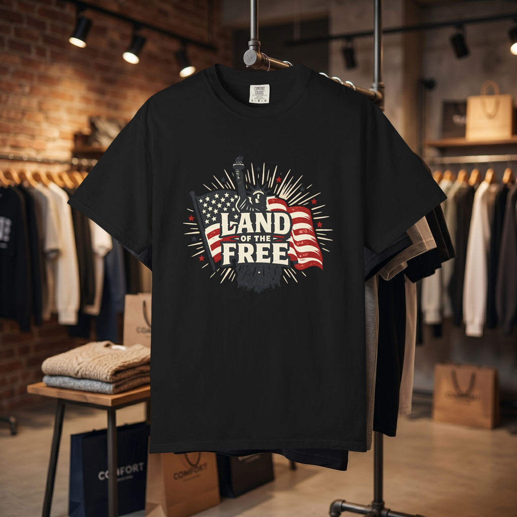 Land of the Free T-Shirt – Patriotic American Flag & Statue of Liberty Graphic