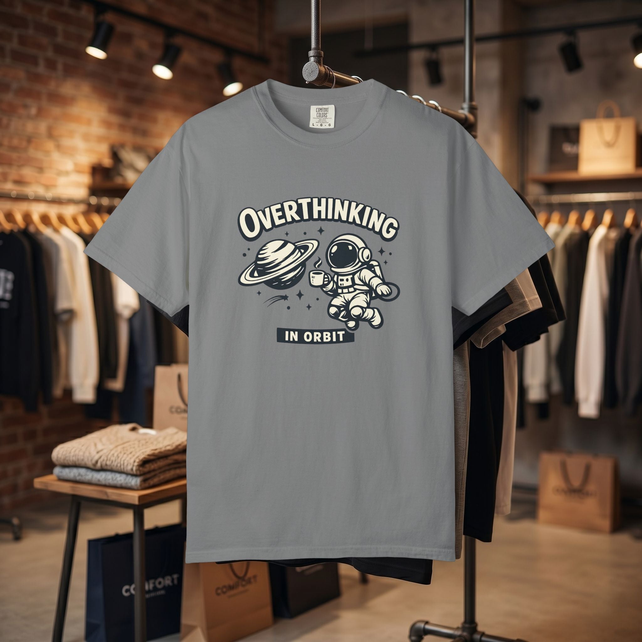 Overthinking In Orbit T-Shirt — Cute Astronaut Graphic Tee