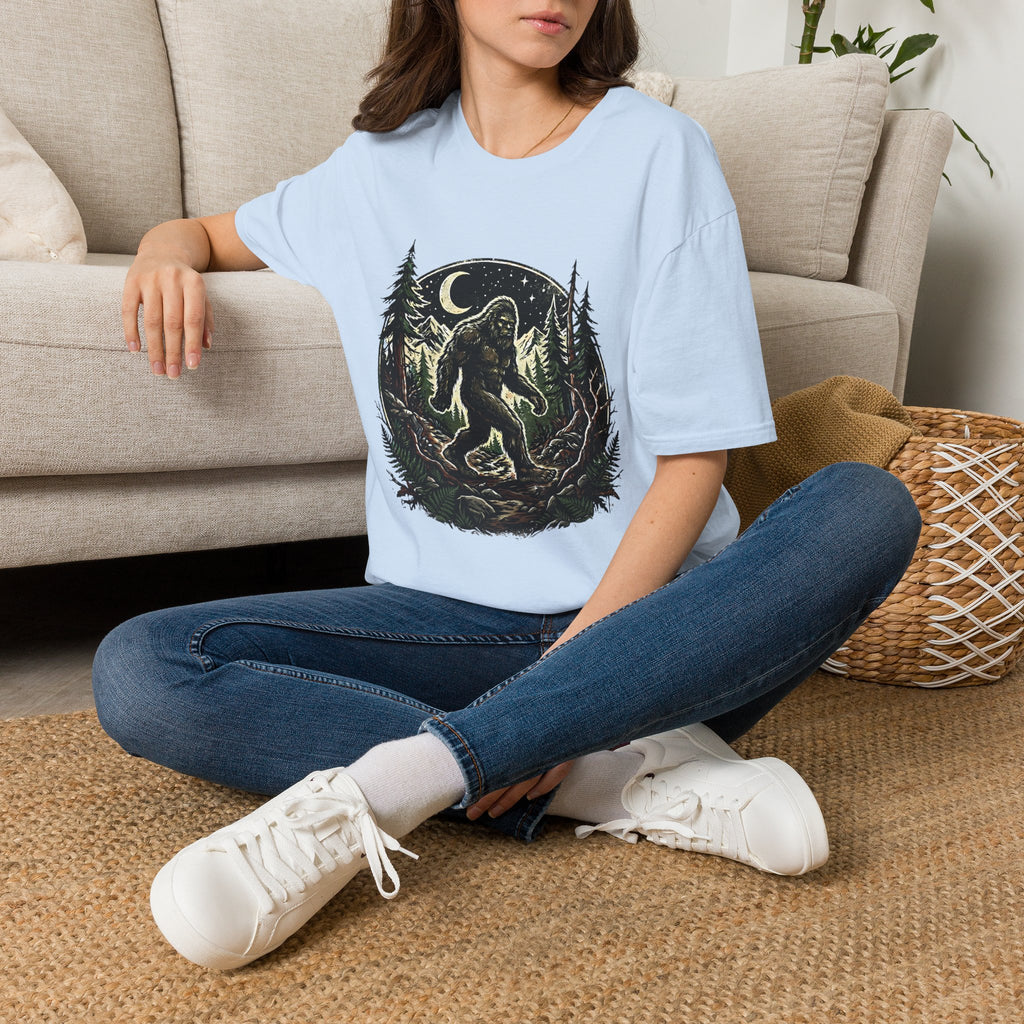 Bigfoot Forest Moon T-Shirt | Sasquatch Night Hiking Design