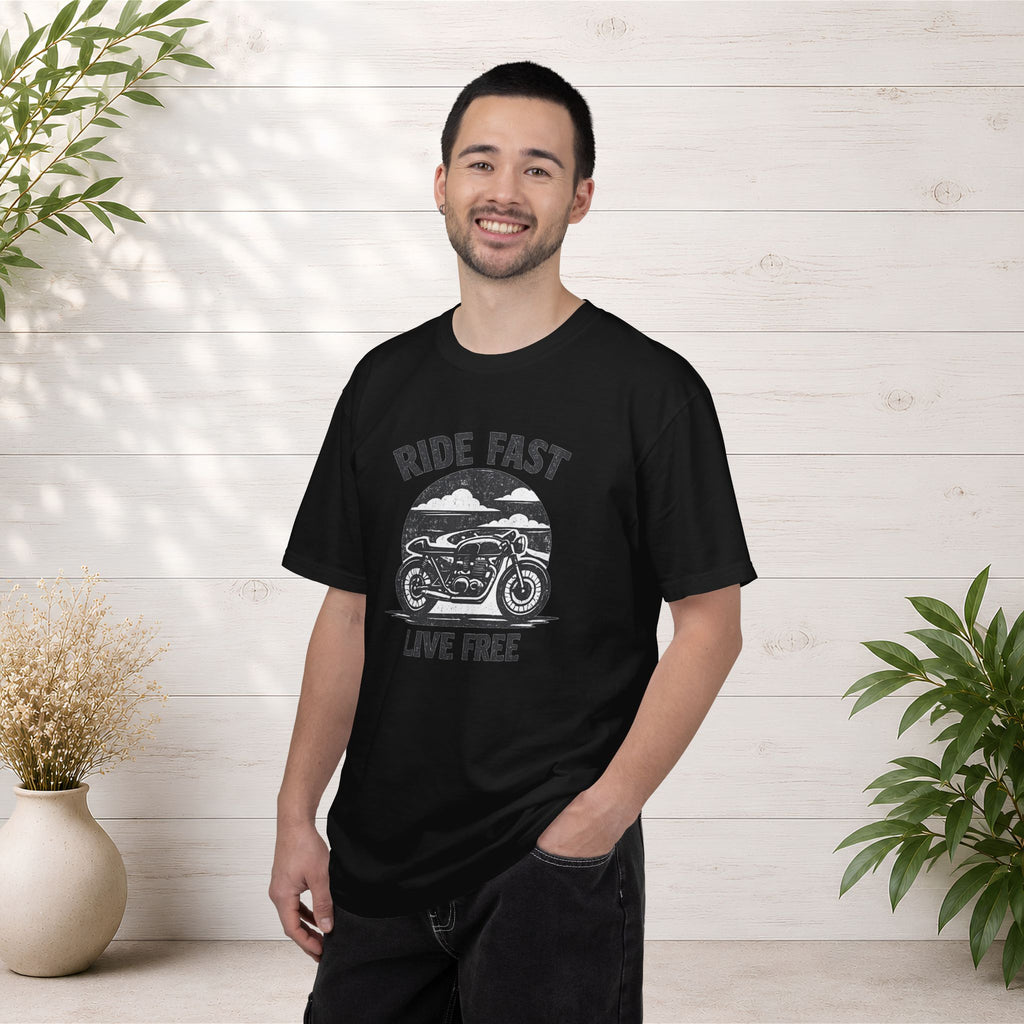 Ride Fast Live Free Motorcycle T-Shirt — Vintage Biker Tee for Riders