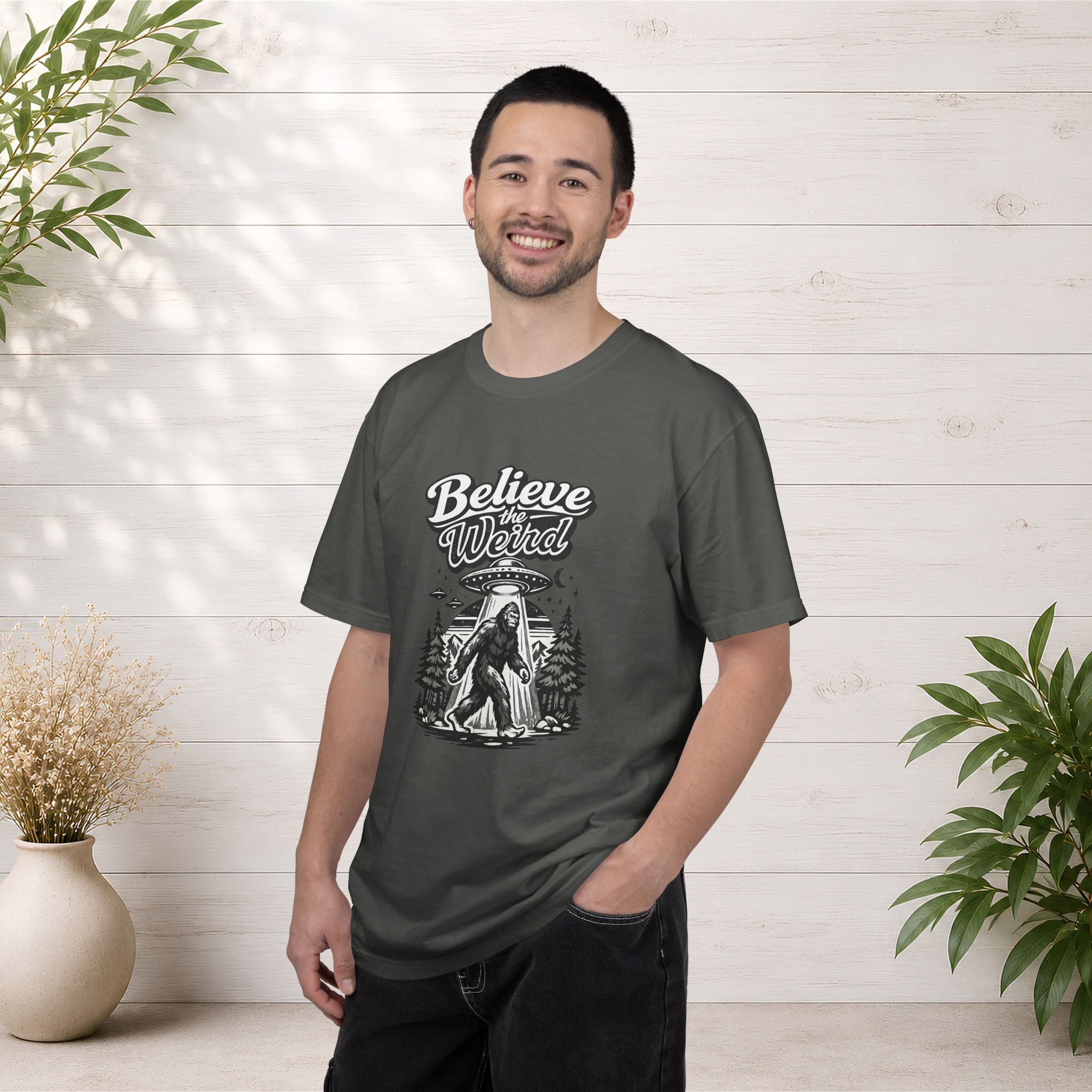 Believe the Weird T-Shirt — Bigfoot Forest UFO Graphic Tee