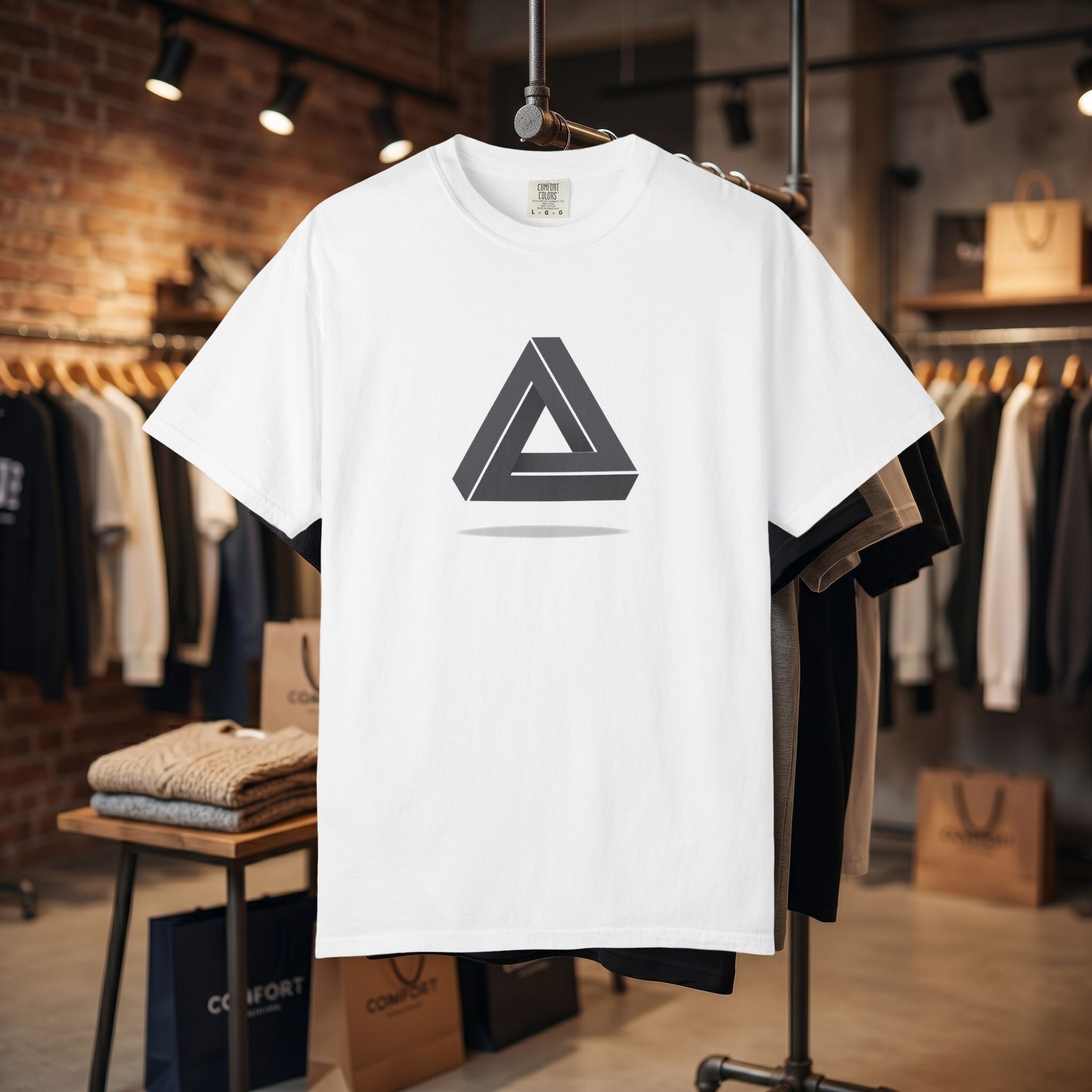Optical Illusion Triangle T-Shirt — Geometric Penrose Design