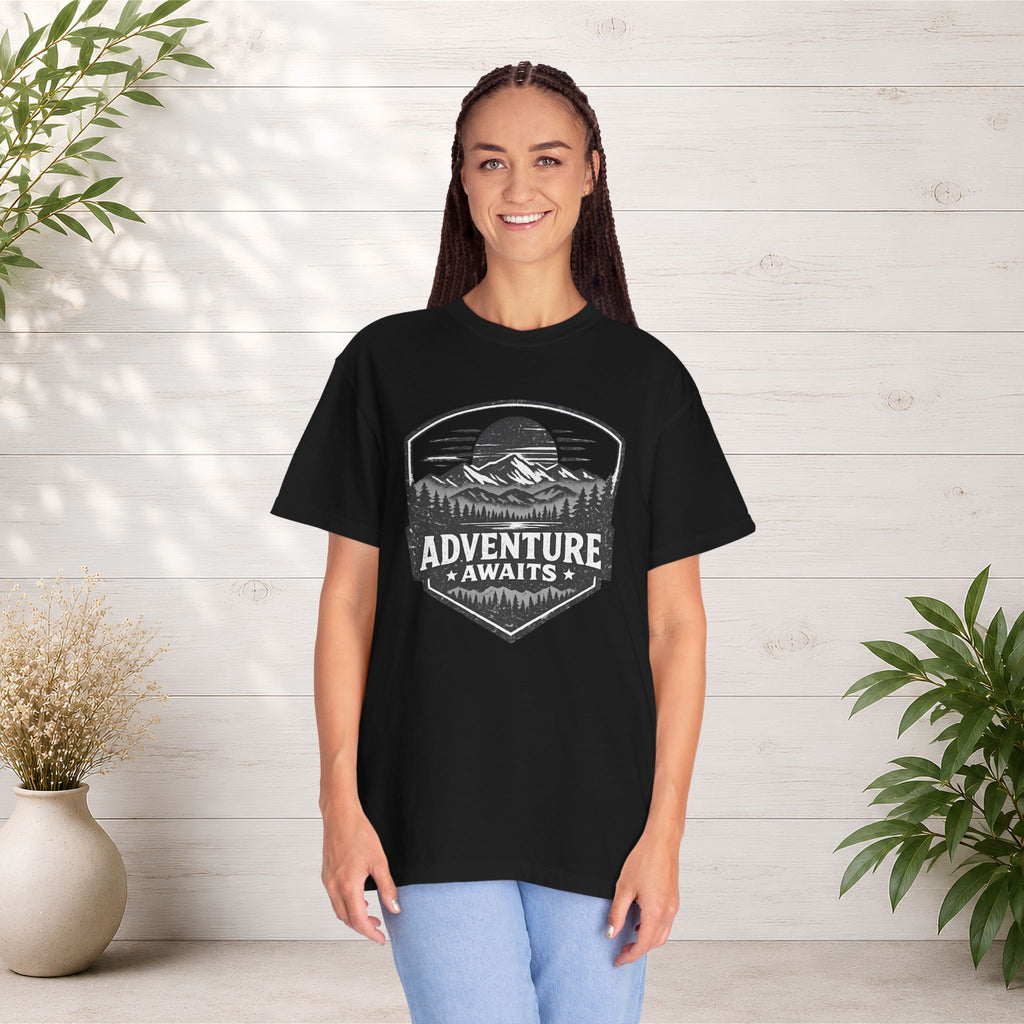 Adventure Awaits T-Shirt — Mountain Hiking Outdoors Tee