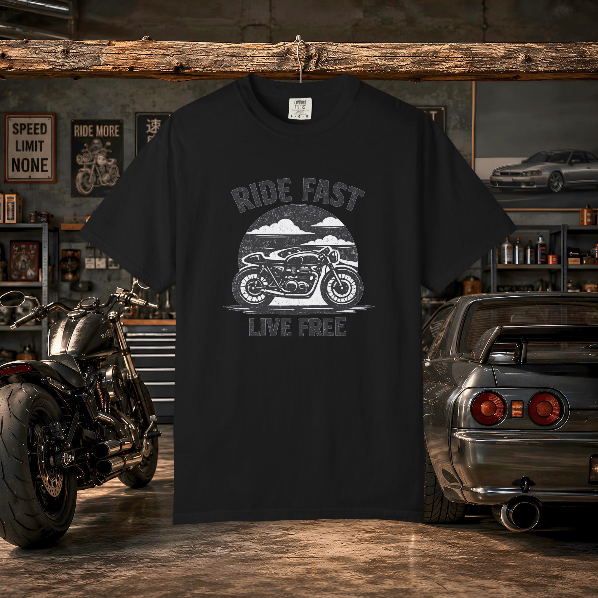 Ride Fast Live Free Motorcycle T-Shirt — Vintage Biker Tee for Riders