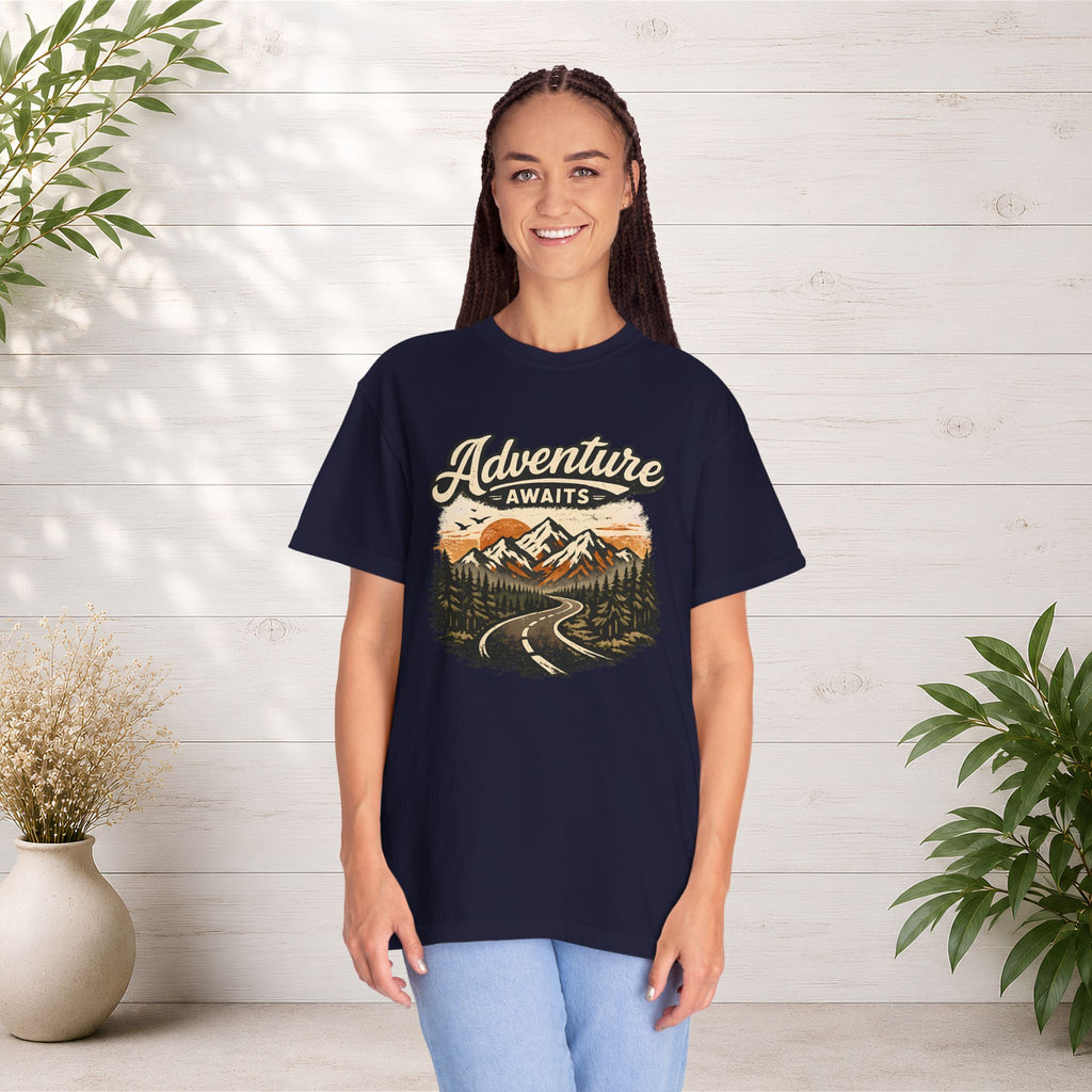 Adventure Awaits T-Shirt — Scenic Mountain Road Graphic Tee
