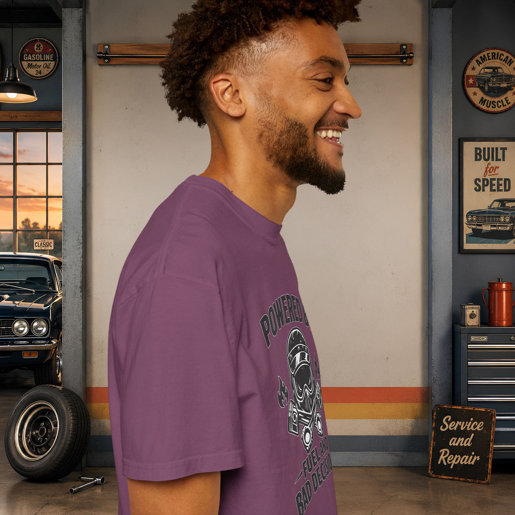 Powered By Fuel And Bad Decisions T-Shirt — Motorcycle Helmet Graphic Tee