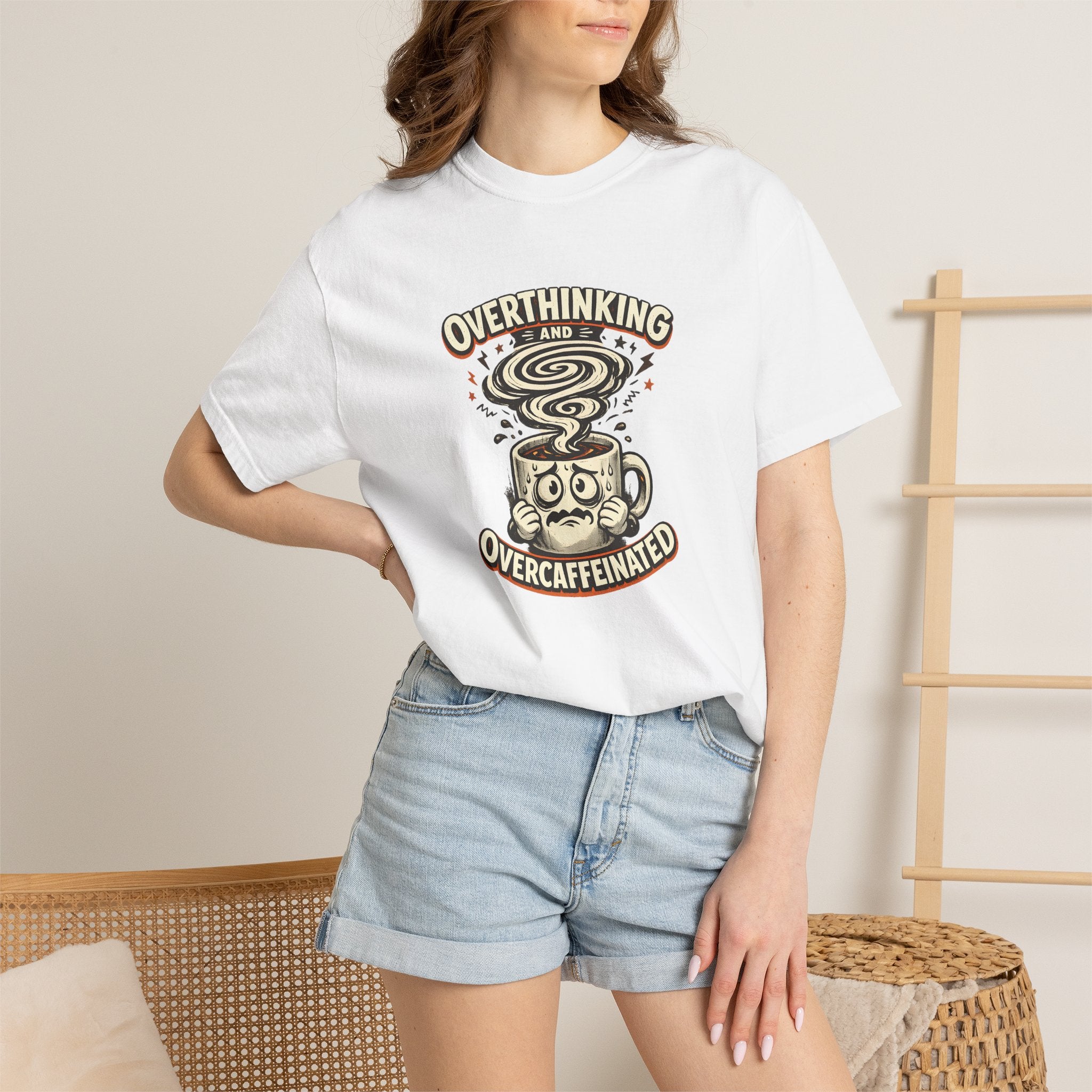 Overthinking & Overcaffeinated T-Shirt — Funny Coffee & Anxiety Graphic Tee