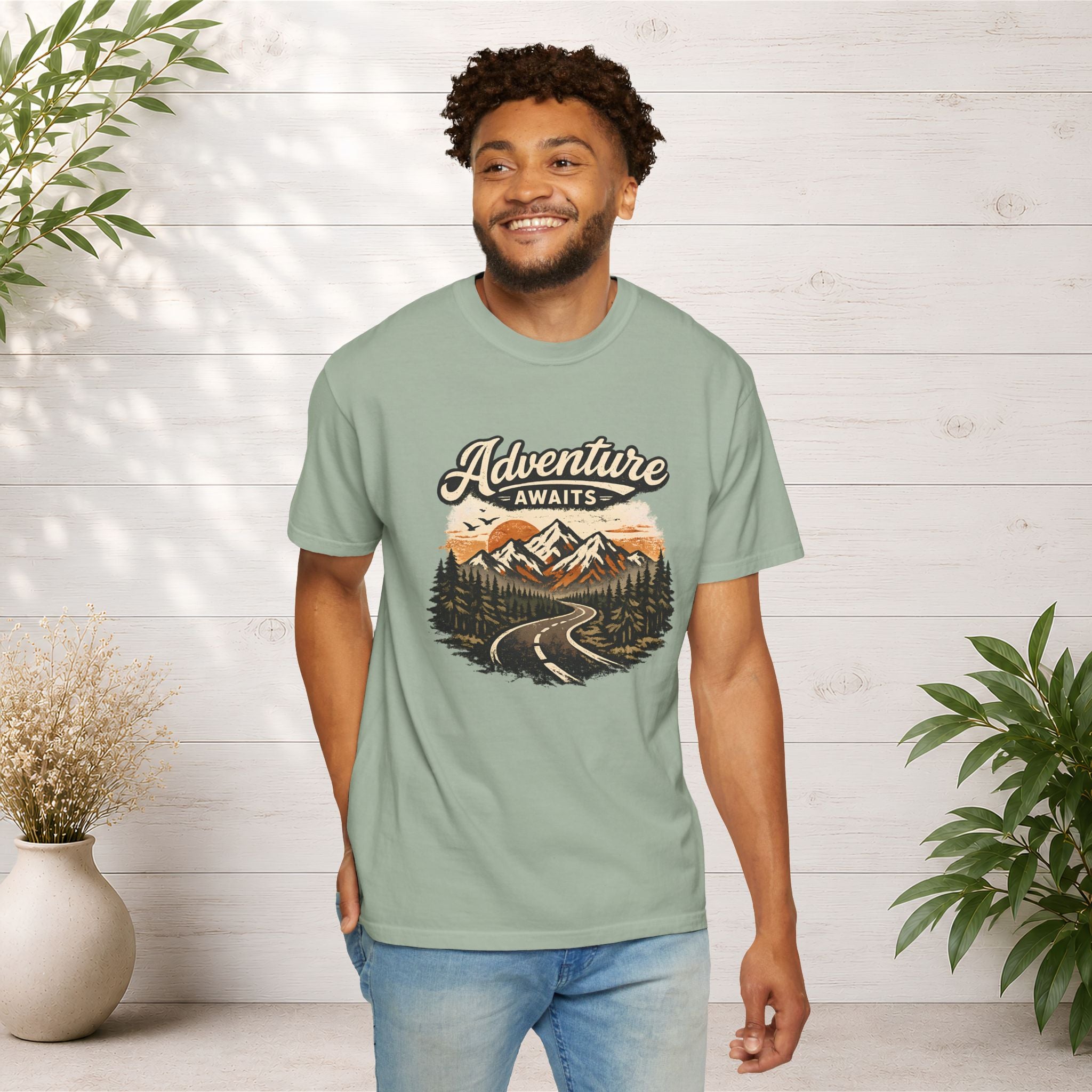 Adventure Awaits T-Shirt — Scenic Mountain Road Graphic Tee