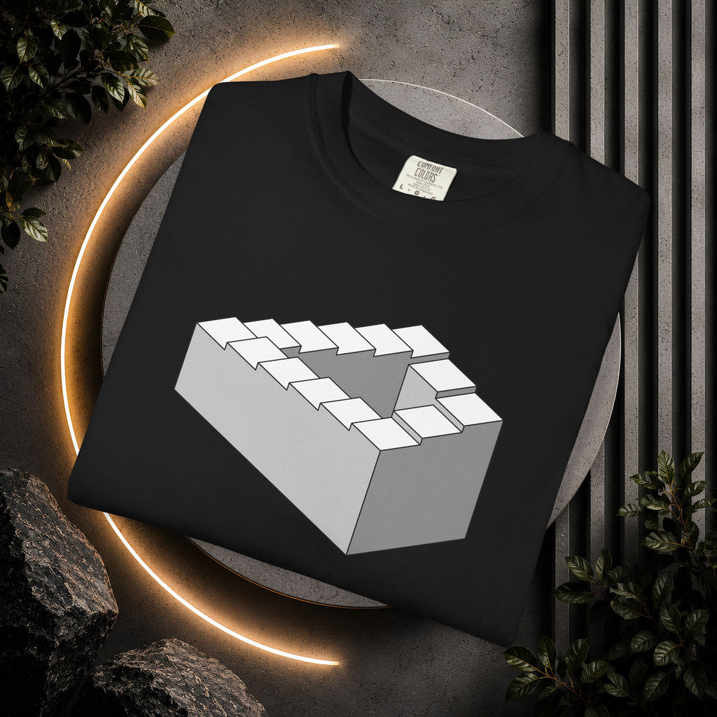 Optical Illusion Staircase Tee — Impossible Step Graphic T-Shirt
