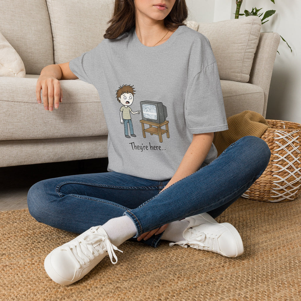 Poltergeist Film Based Theyre Here TV Static T-Shirt | Retro Horror Cartoon