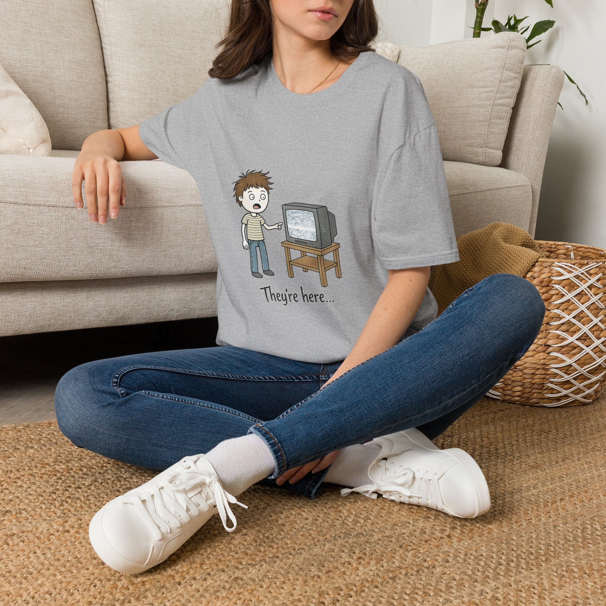 Poltergeist Film Based Theyre Here TV Static T-Shirt | Retro Horror Cartoon