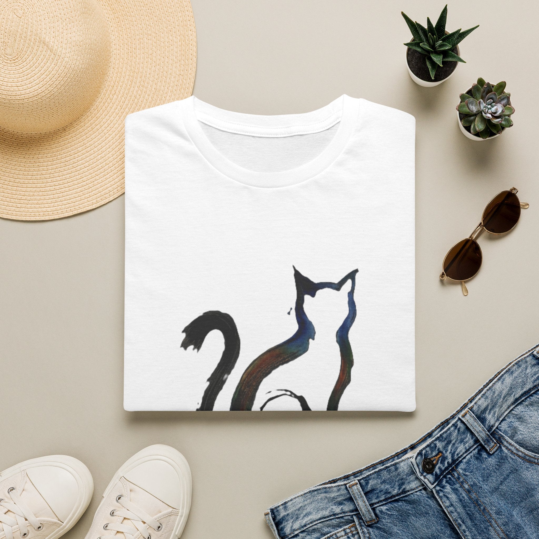 Silhouette Cat Illustration T-Shirt | Minimal Cat Artwork