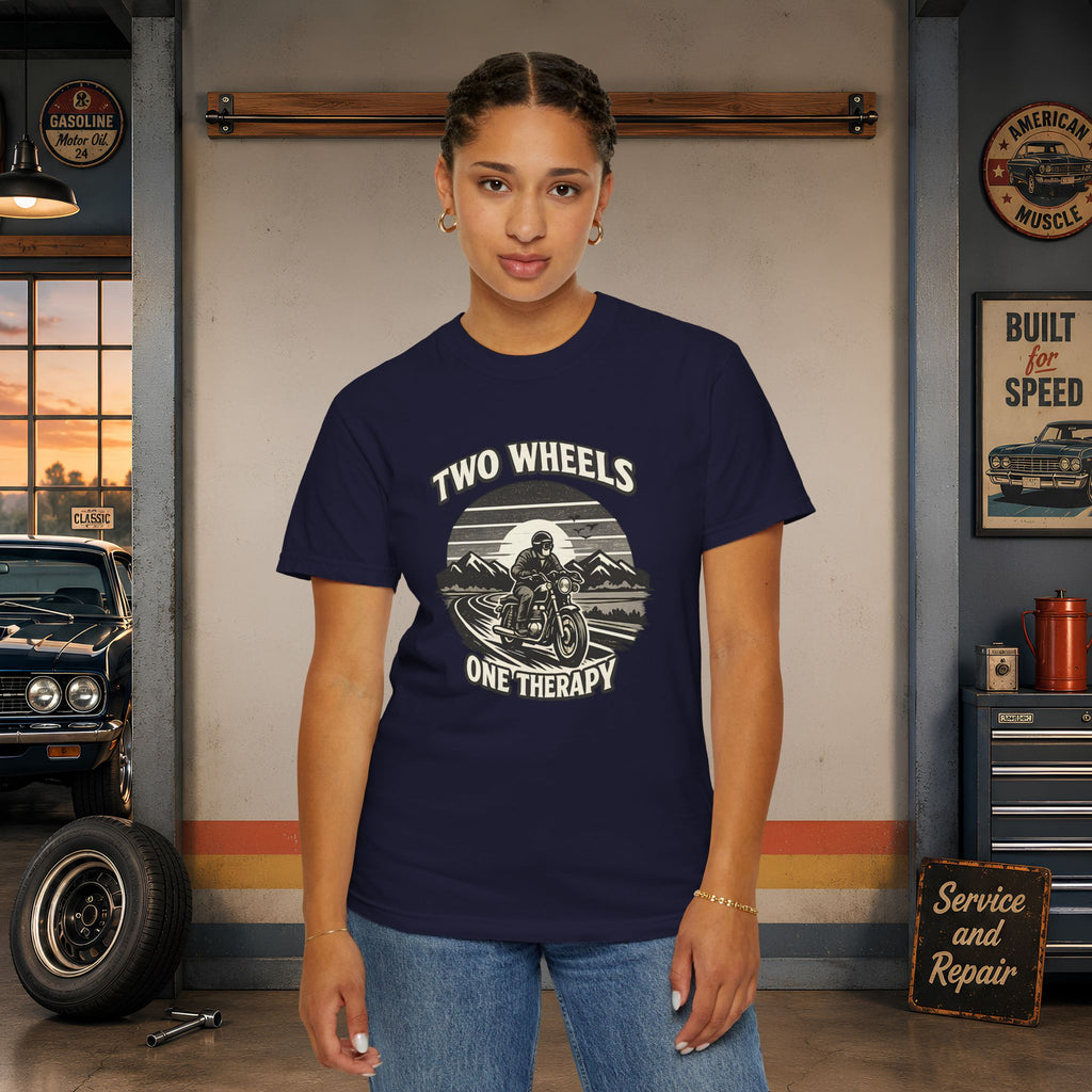 Motorcycle T-Shirt – "Two Wheels One Therapy" Rider Tee
