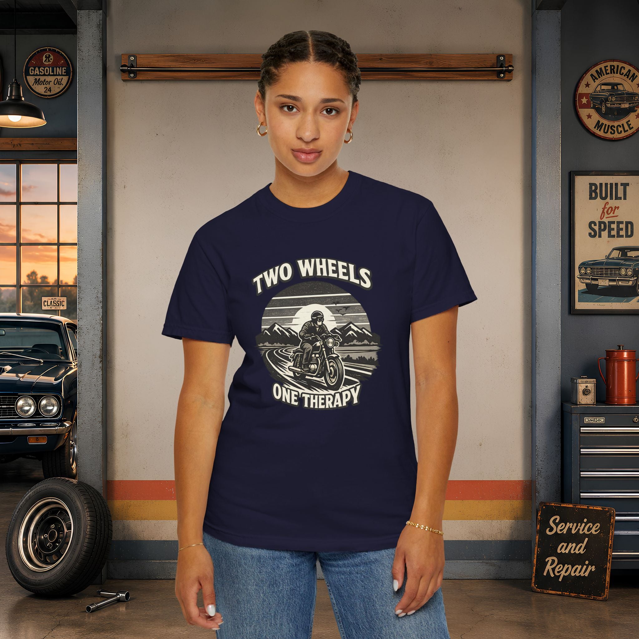 Motorcycle T-Shirt – "Two Wheels One Therapy" Rider Tee