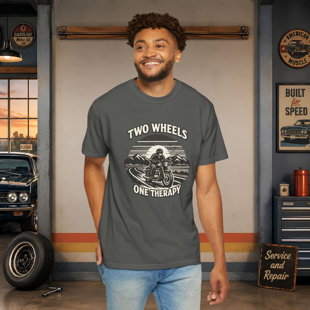 Motorcycle T-Shirt – "Two Wheels One Therapy" Rider Tee