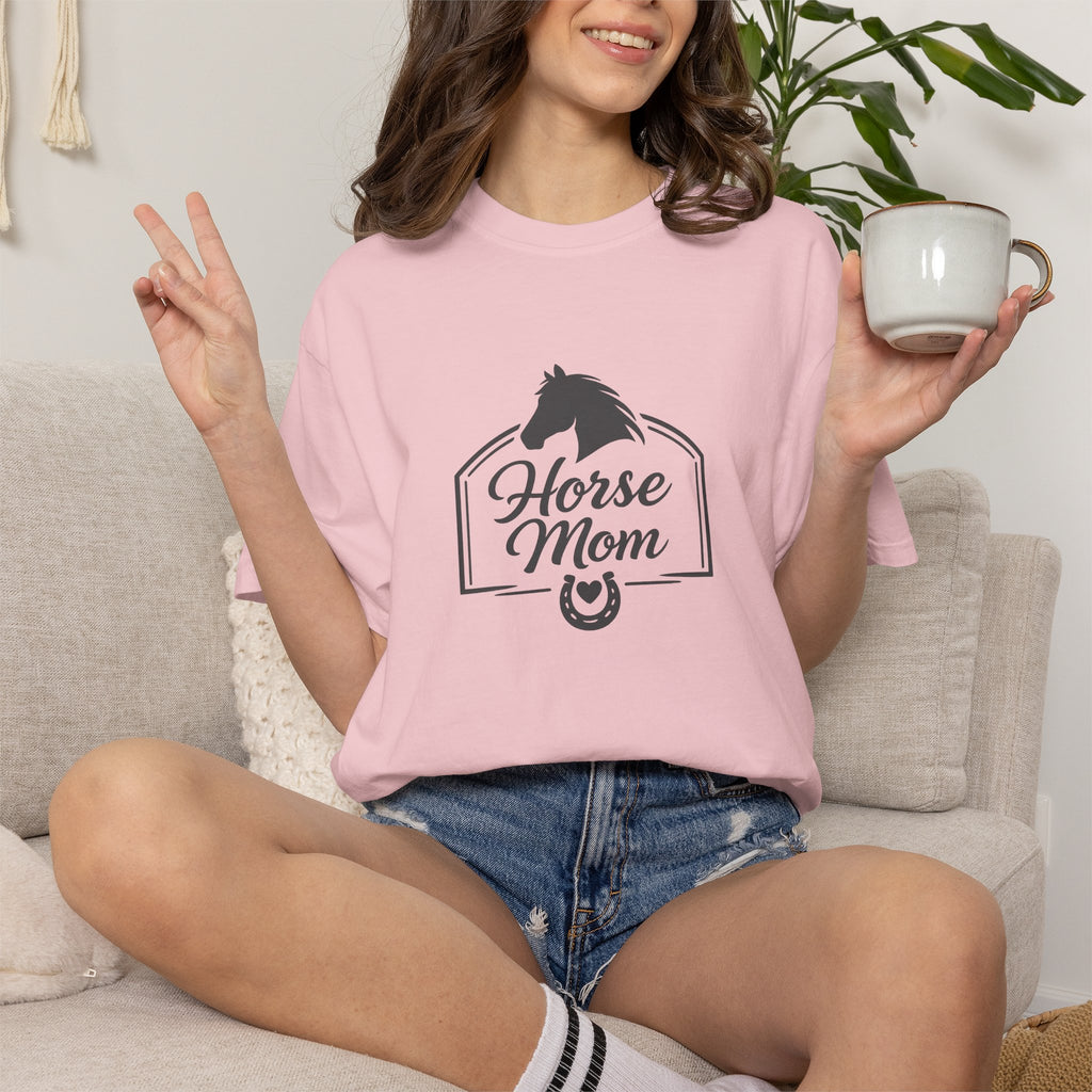 Horse Mom T-Shirt — Equestrian Tee with Horse Silhouette & Horseshoe
