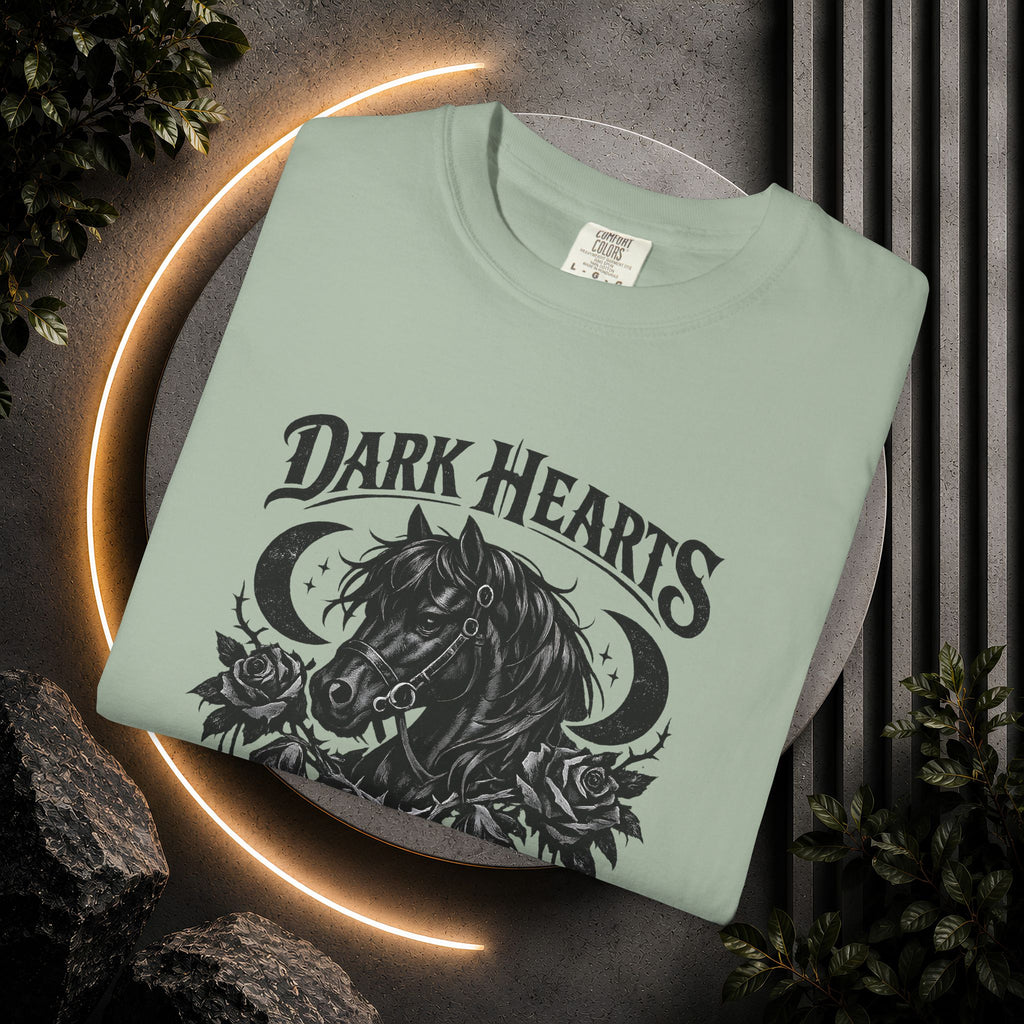 Dark Hearts Ride Free T-Shirt — Gothic Horse Rider Graphic Tee