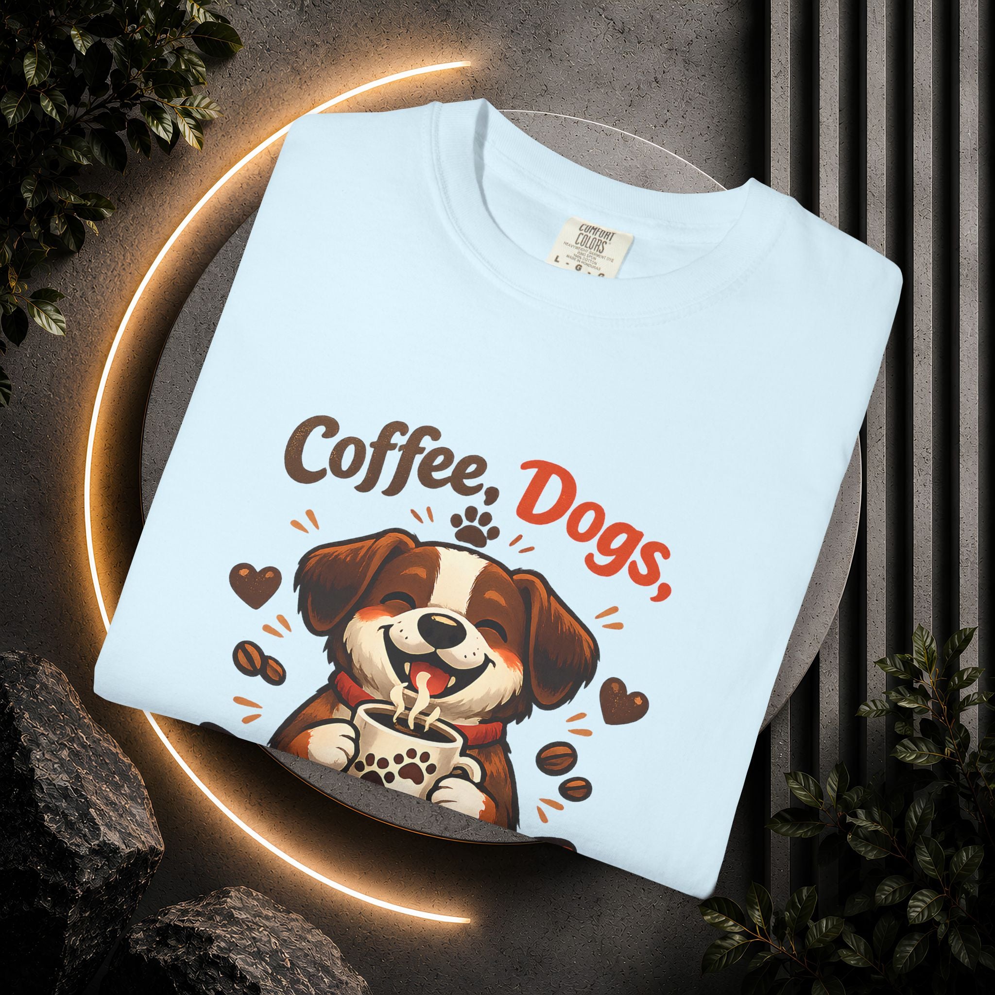 "Coffee, Dogs, Repeat" Cute Dog & Coffee Graphic T-Shirt