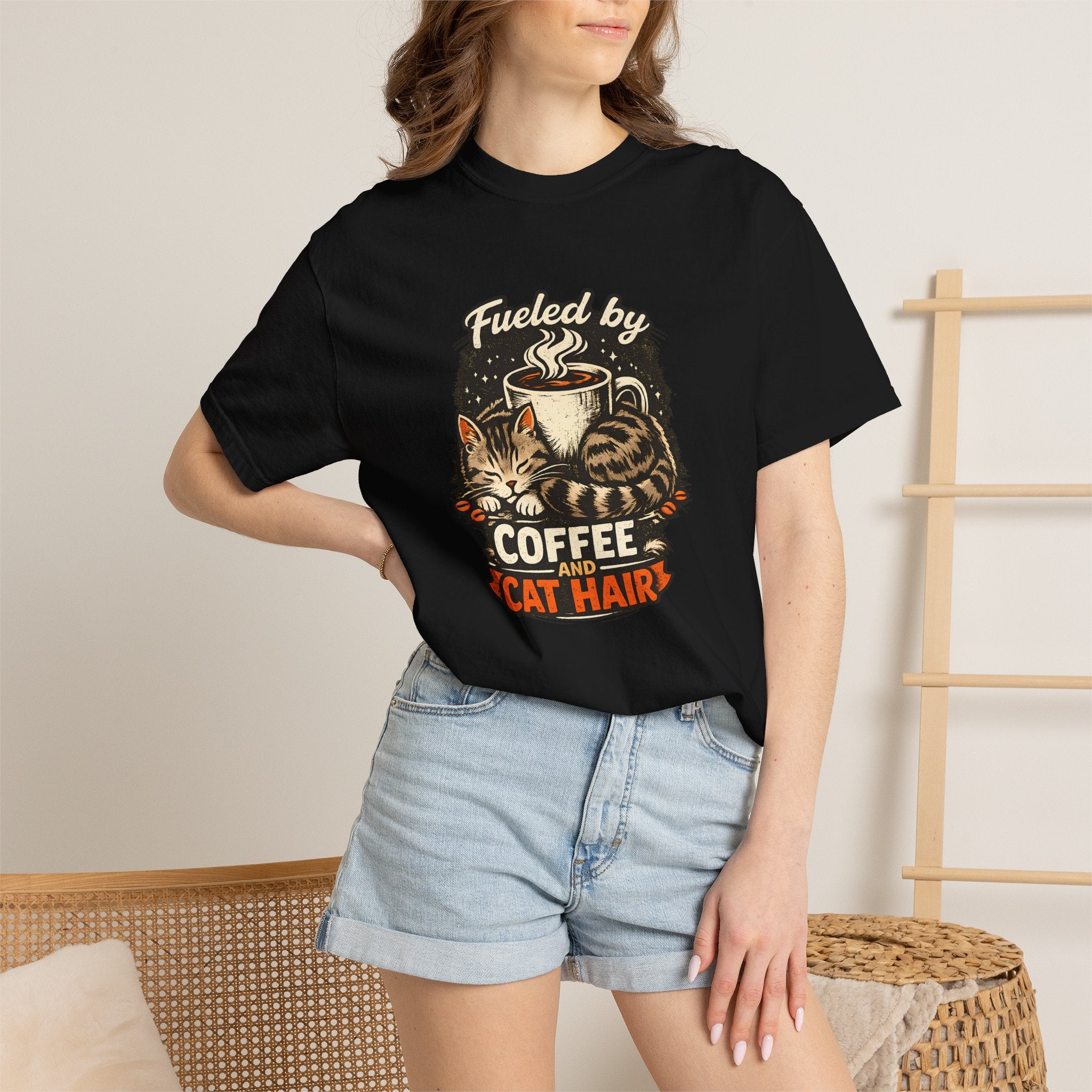 Coffee & Cat Hair T-Shirt — "Fueled by Coffee and Cat Hair" Graphic Tee