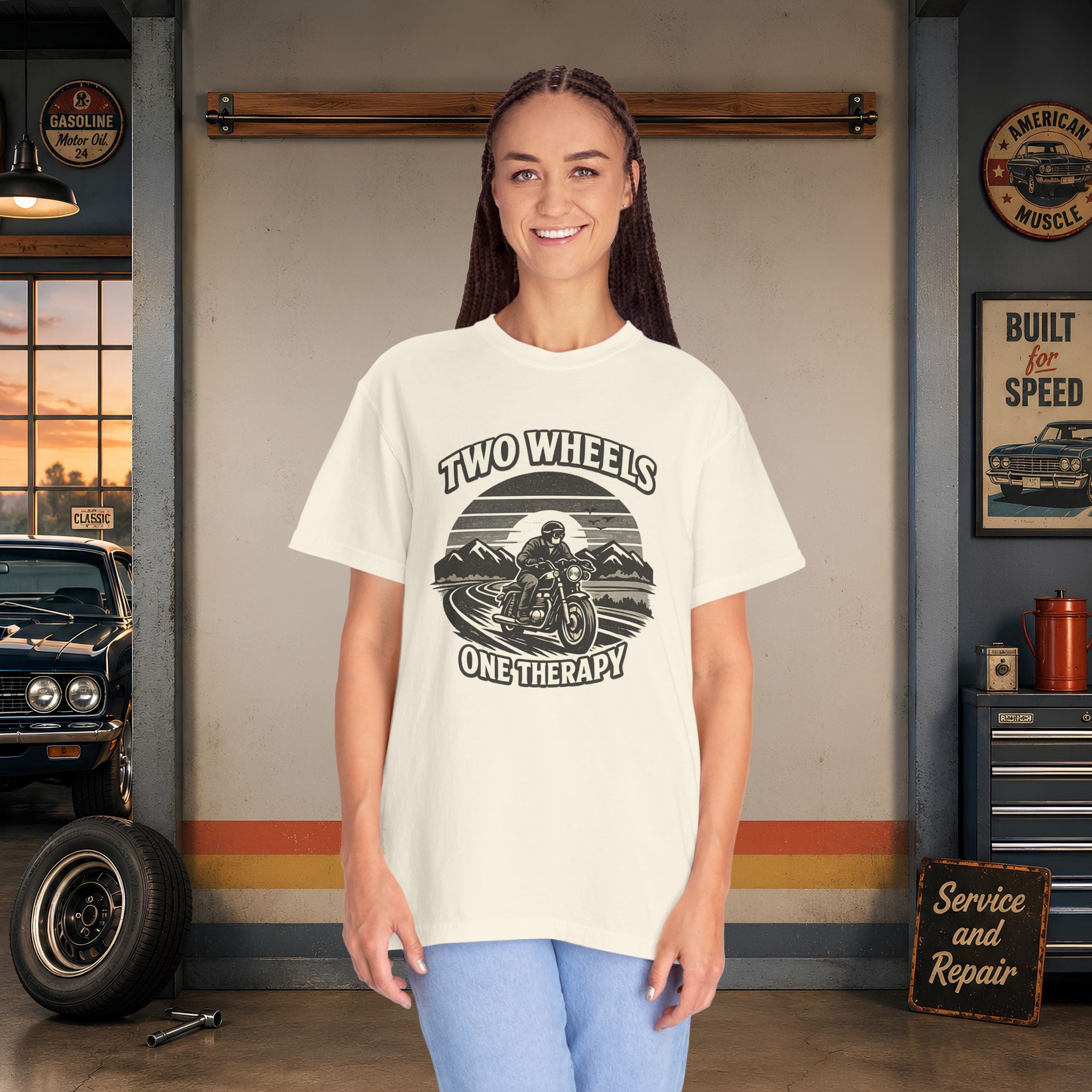 Motorcycle T-Shirt – "Two Wheels One Therapy" Rider Tee