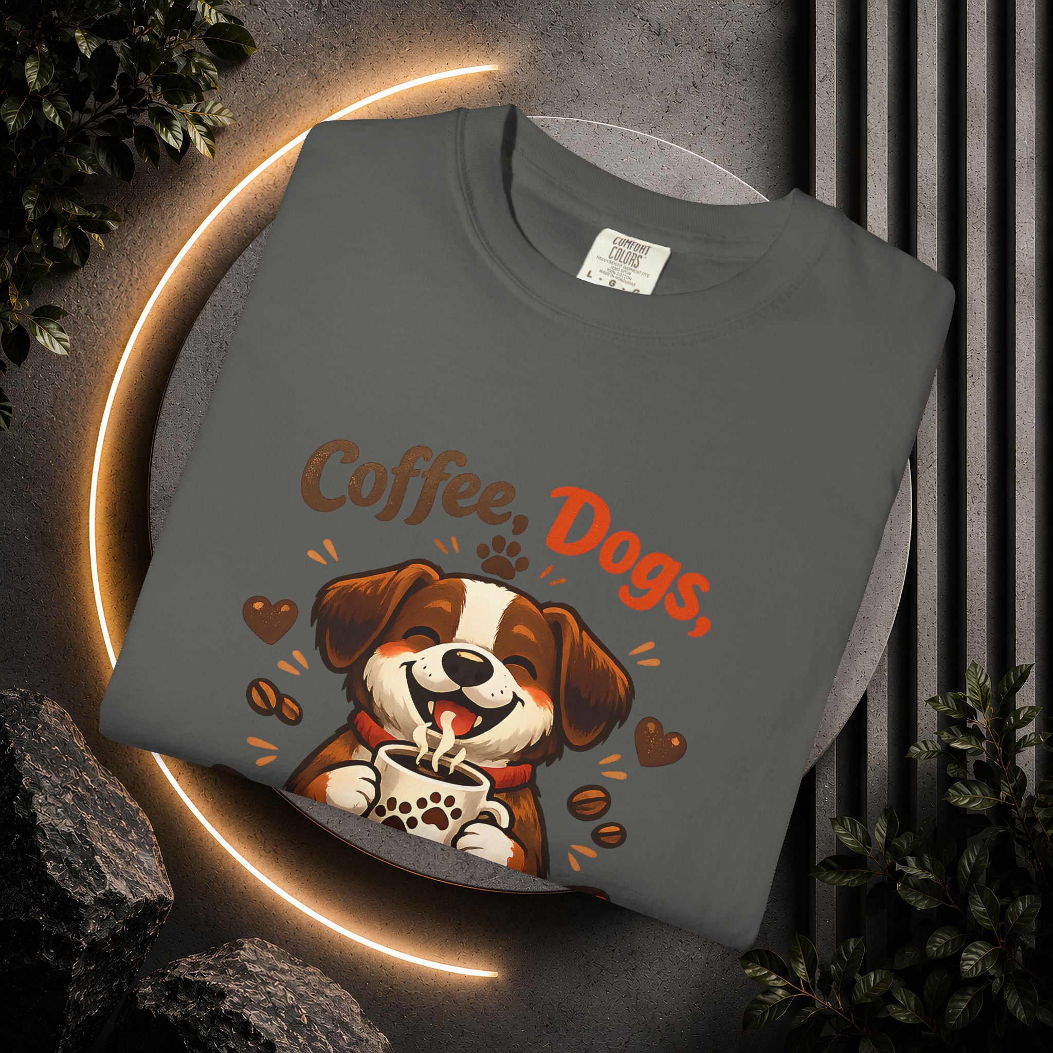 "Coffee, Dogs, Repeat" Cute Dog & Coffee Graphic T-Shirt