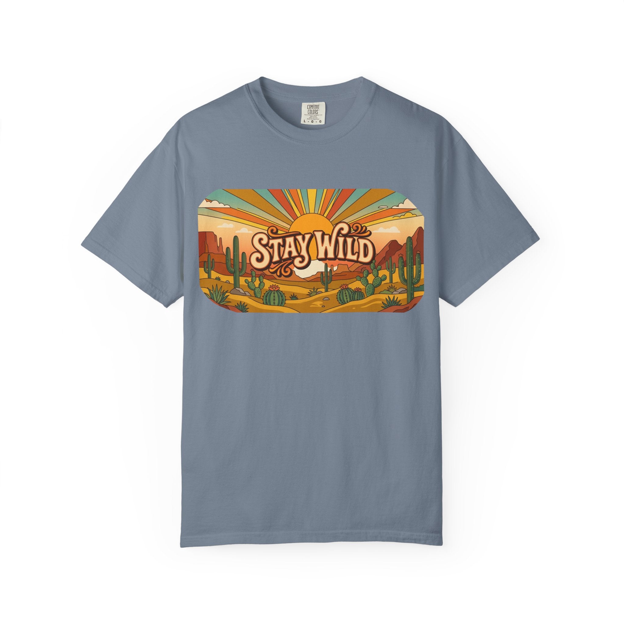 Stay Wild Desert Sunset T-shirt | Retro Cactus Landscape