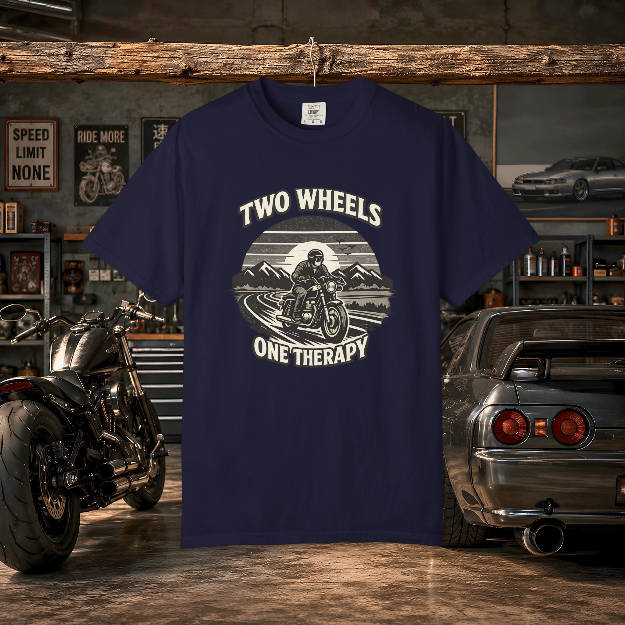 Motorcycle T-Shirt – "Two Wheels One Therapy" Rider Tee