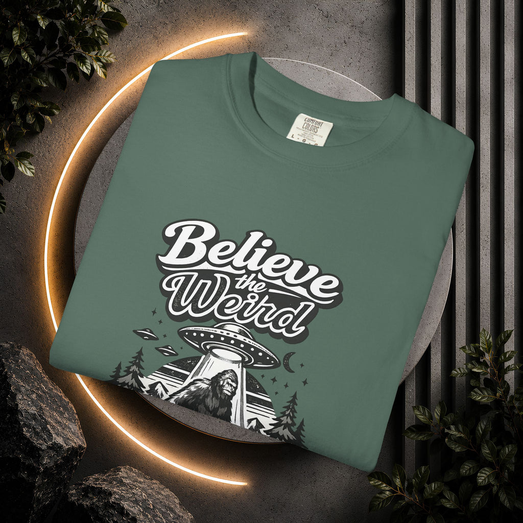 Believe the Weird T-Shirt — Bigfoot Forest UFO Graphic Tee