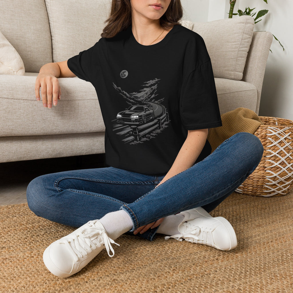 Retro Night Drive JDM car graphic T-Shirt | moonlit road illustration
