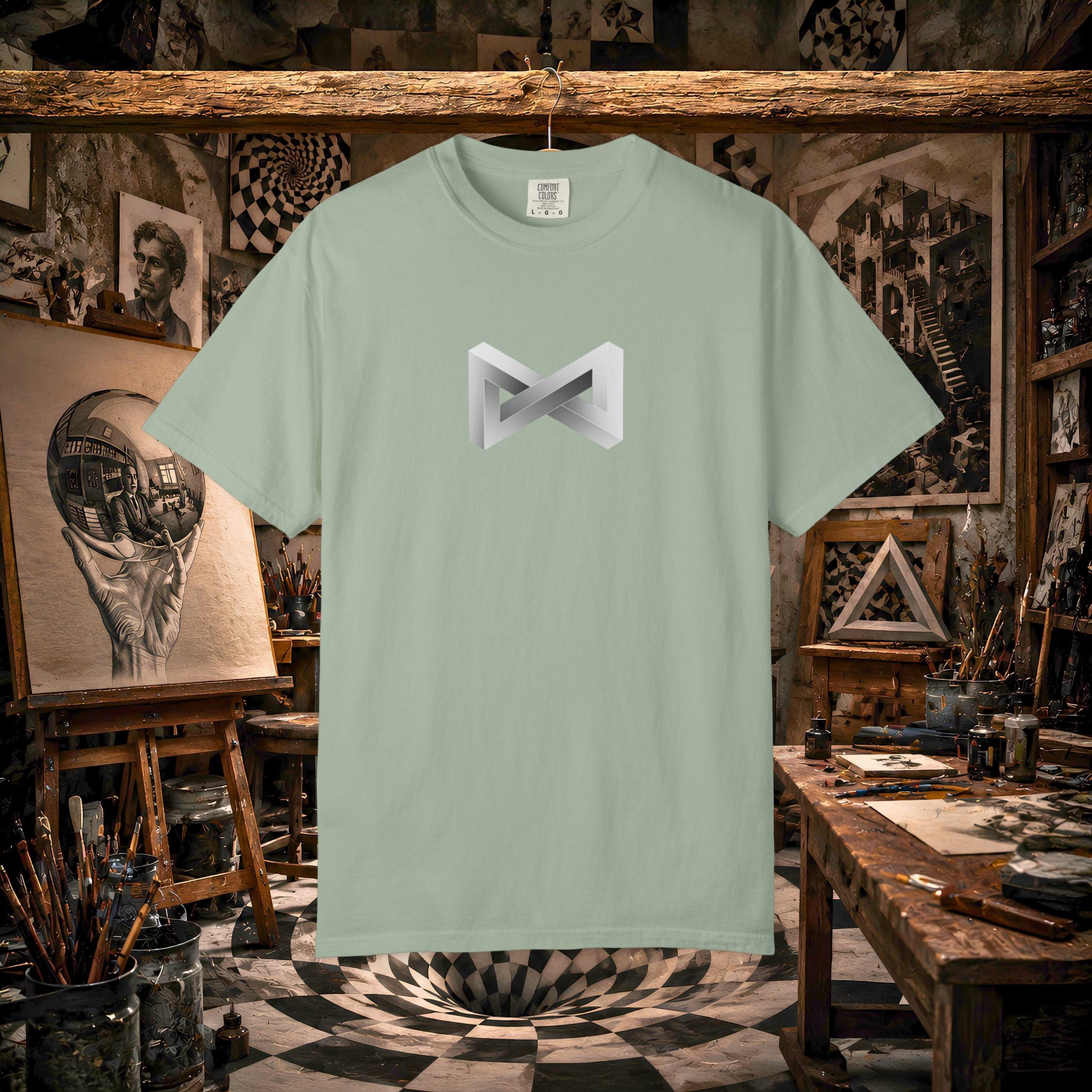 Optical Illusion Logo T-Shirt — Minimal Monochrome Infinity Design