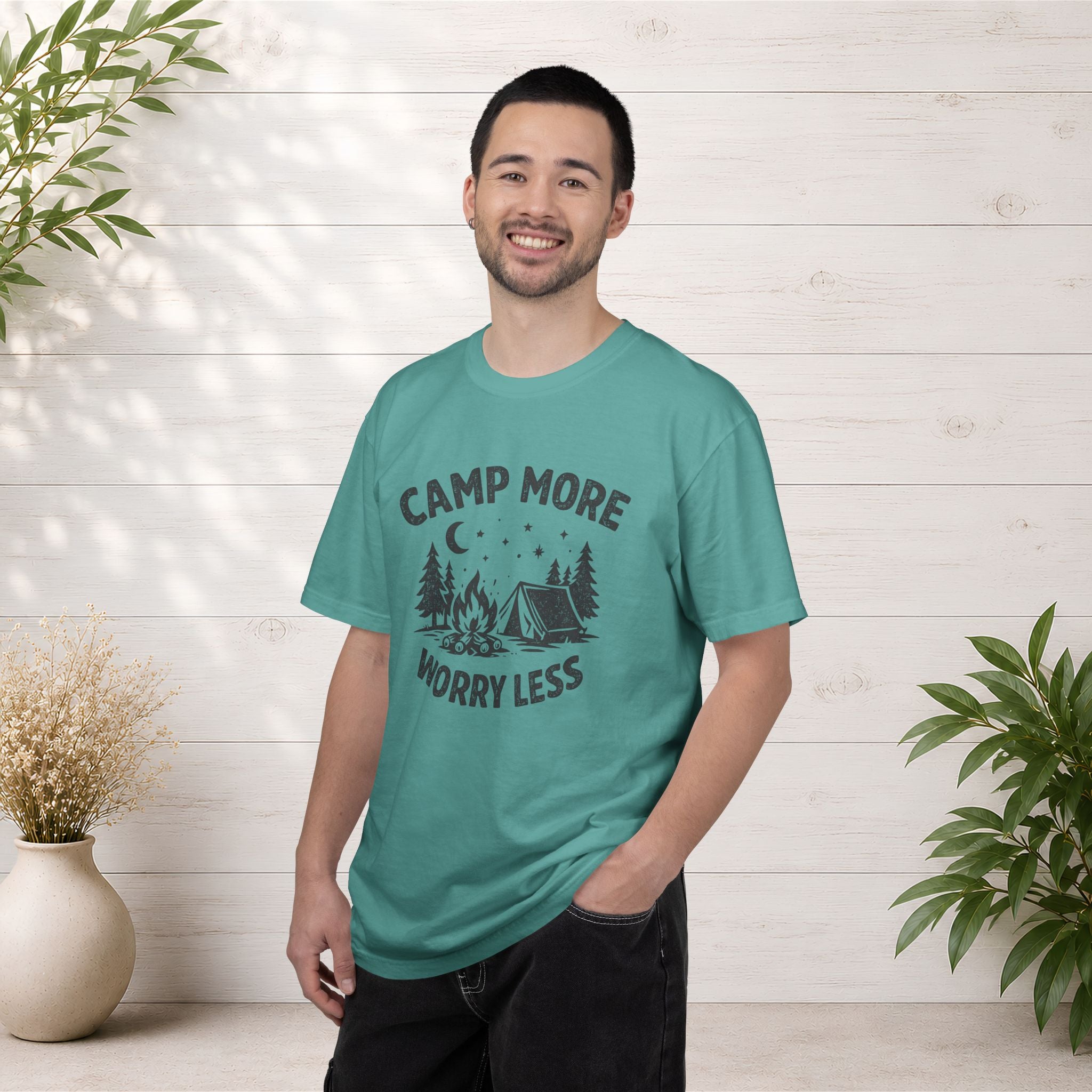 Camp More Worry Less T-Shirt - Camping Enthusiast Tee