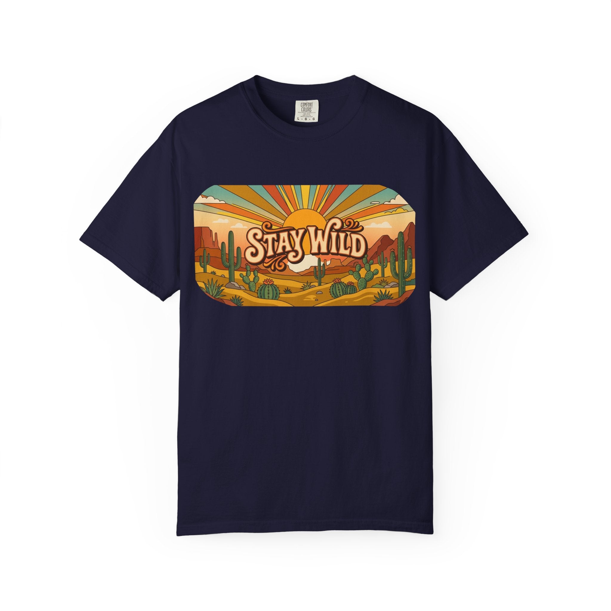 Stay Wild Desert Sunset T-shirt | Retro Cactus Landscape