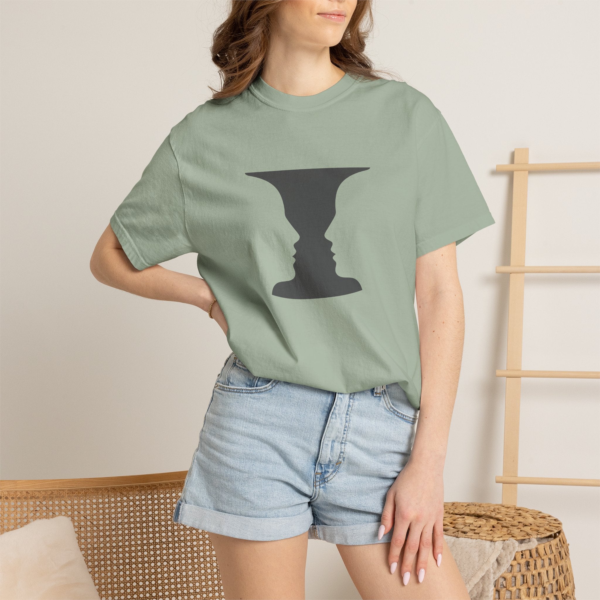 Optical Illusion Vase T-Shirt — Rubin’s Face Profile Graphic Tee
