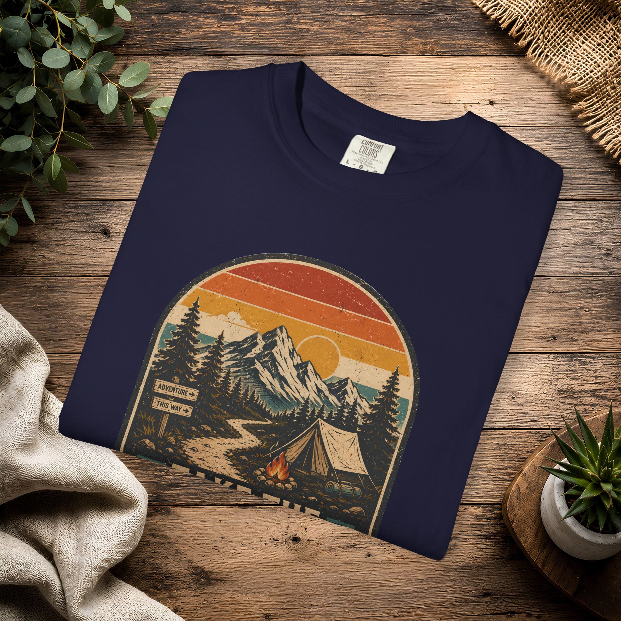 Scenic Route Camping T-Shirt — Retro Mountains & Tent Outdoor Tee