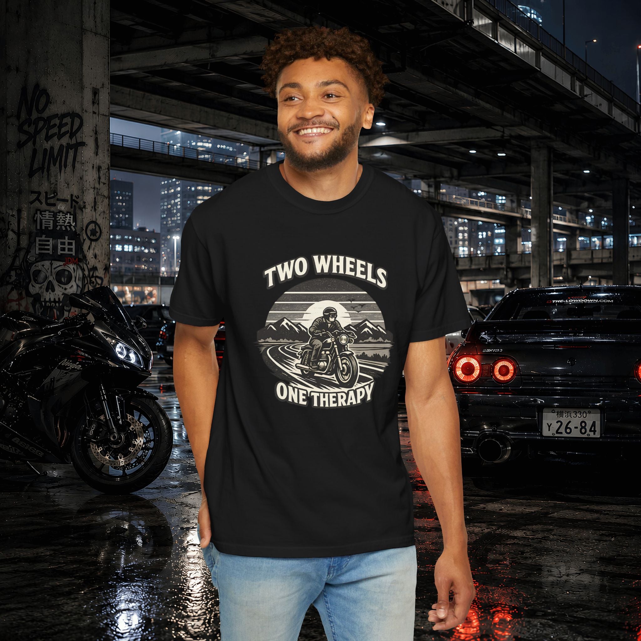 Motorcycle T-Shirt – "Two Wheels One Therapy" Rider Tee