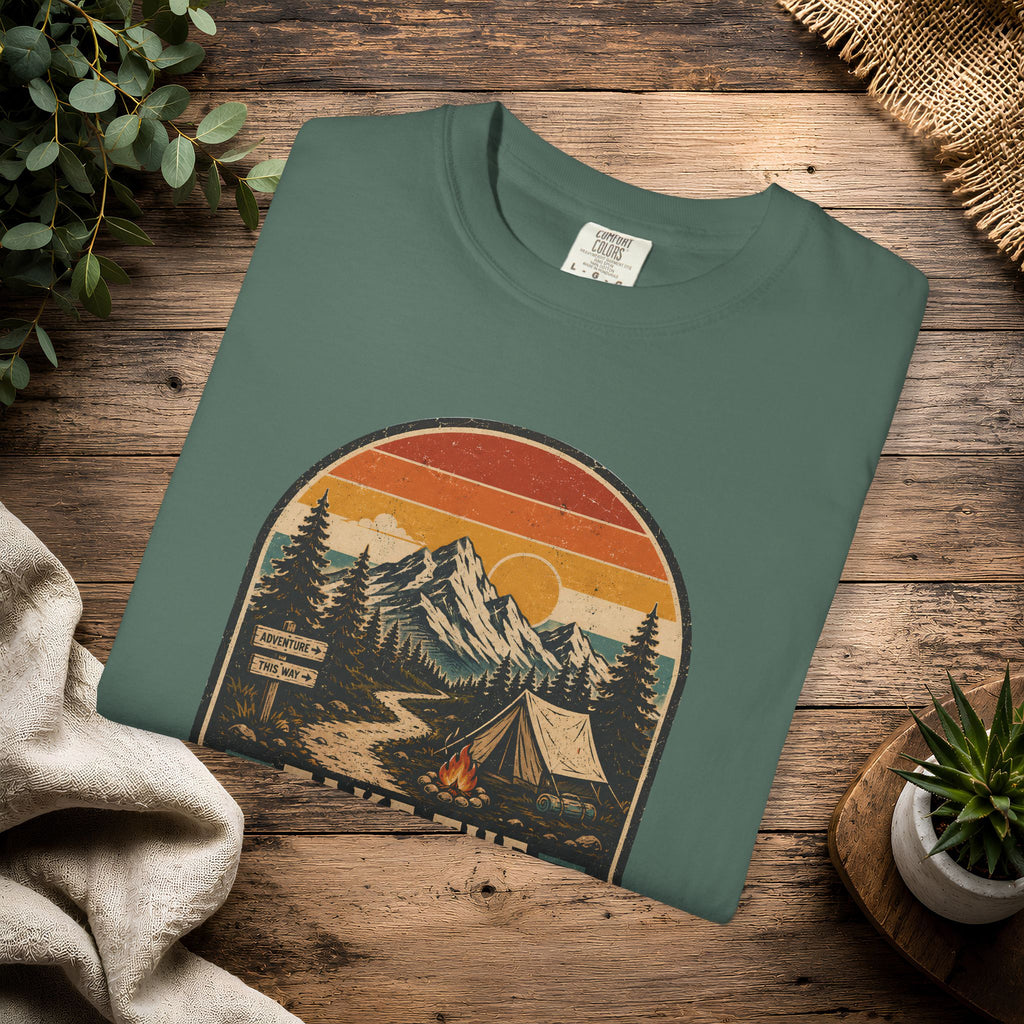Scenic Route Camping T-Shirt — Retro Mountains & Tent Outdoor Tee