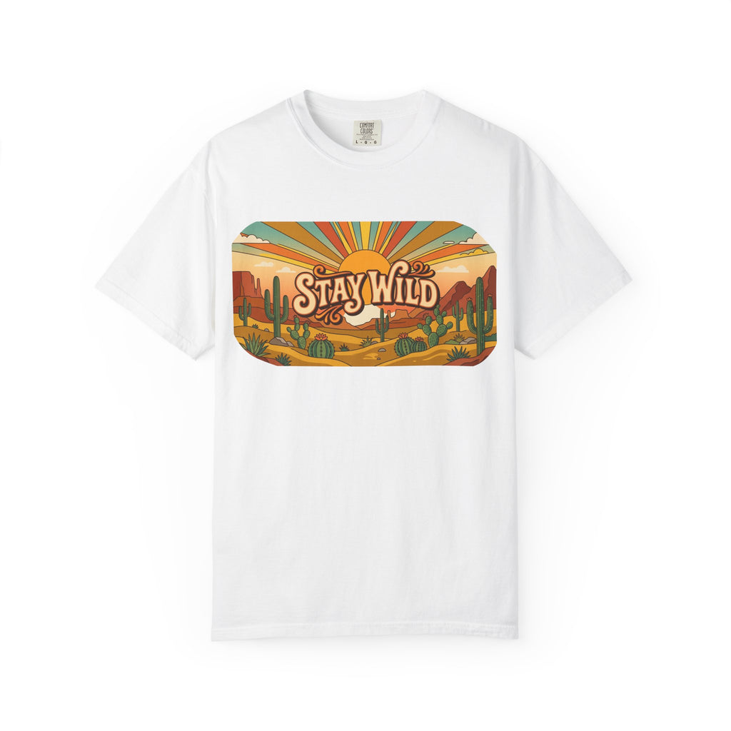 Stay Wild Desert Sunset T-shirt | Retro Cactus Landscape