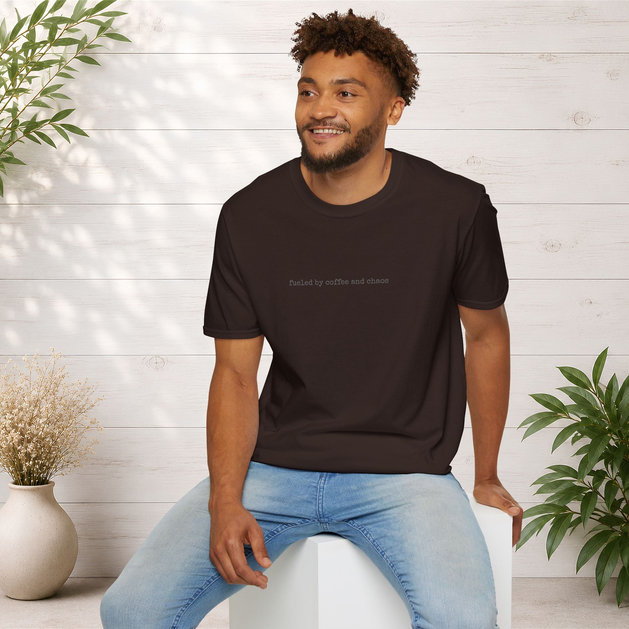 Fueled by Coffee and Chaos T-Shirt | Minimal Slogan Tee