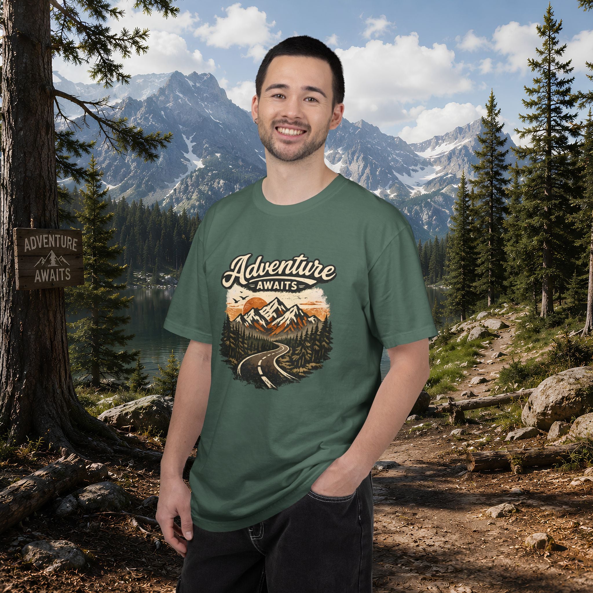 Adventure Awaits T-Shirt — Scenic Mountain Road Graphic Tee