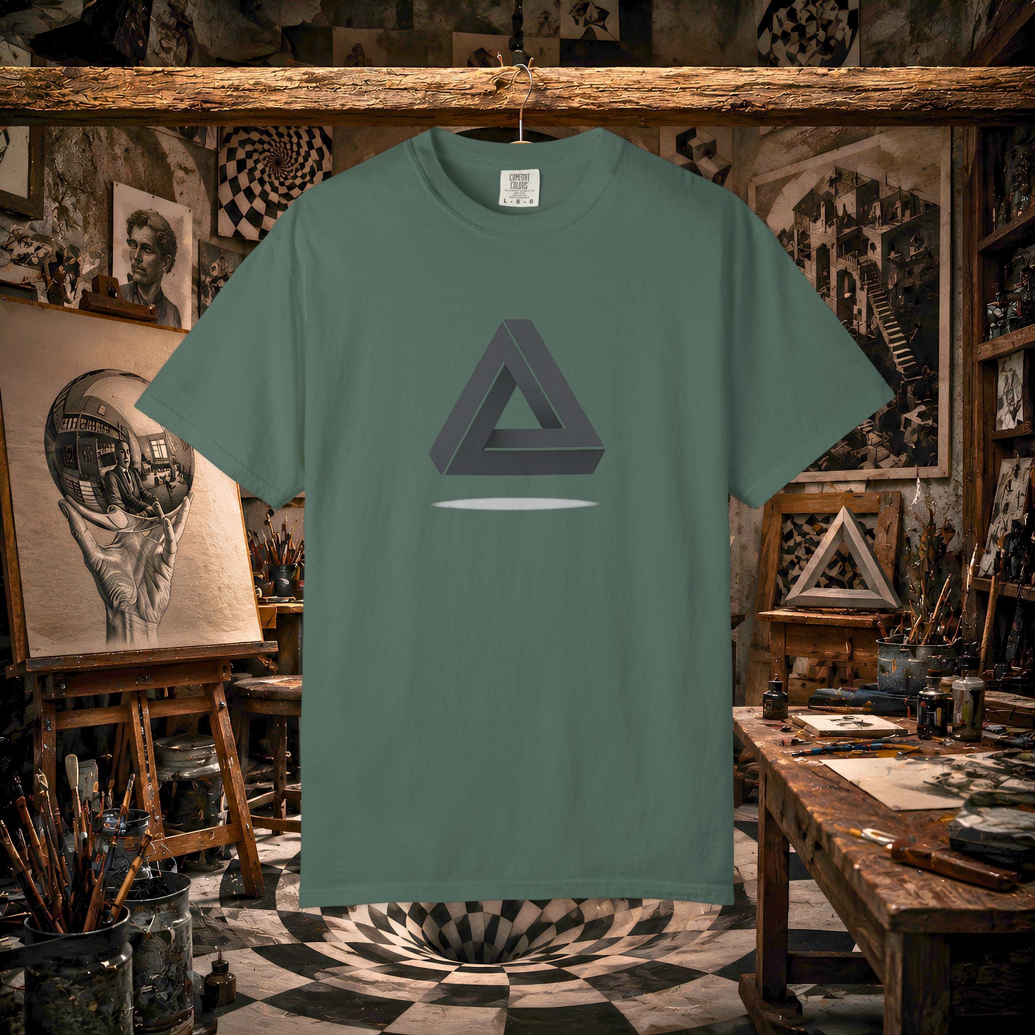 Optical Illusion Triangle T-Shirt — Geometric Penrose Design