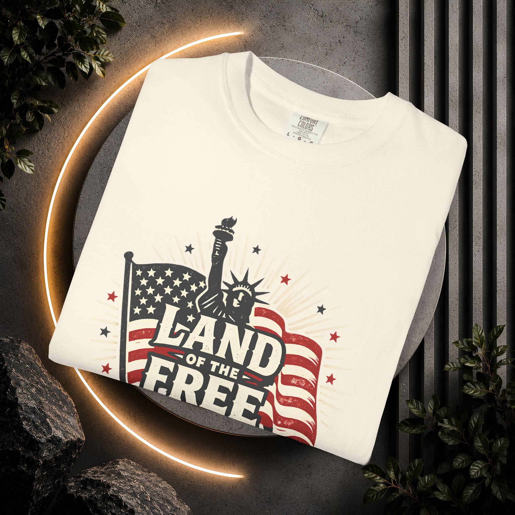 Land of the Free T-Shirt – Patriotic American Flag & Statue of Liberty Graphic