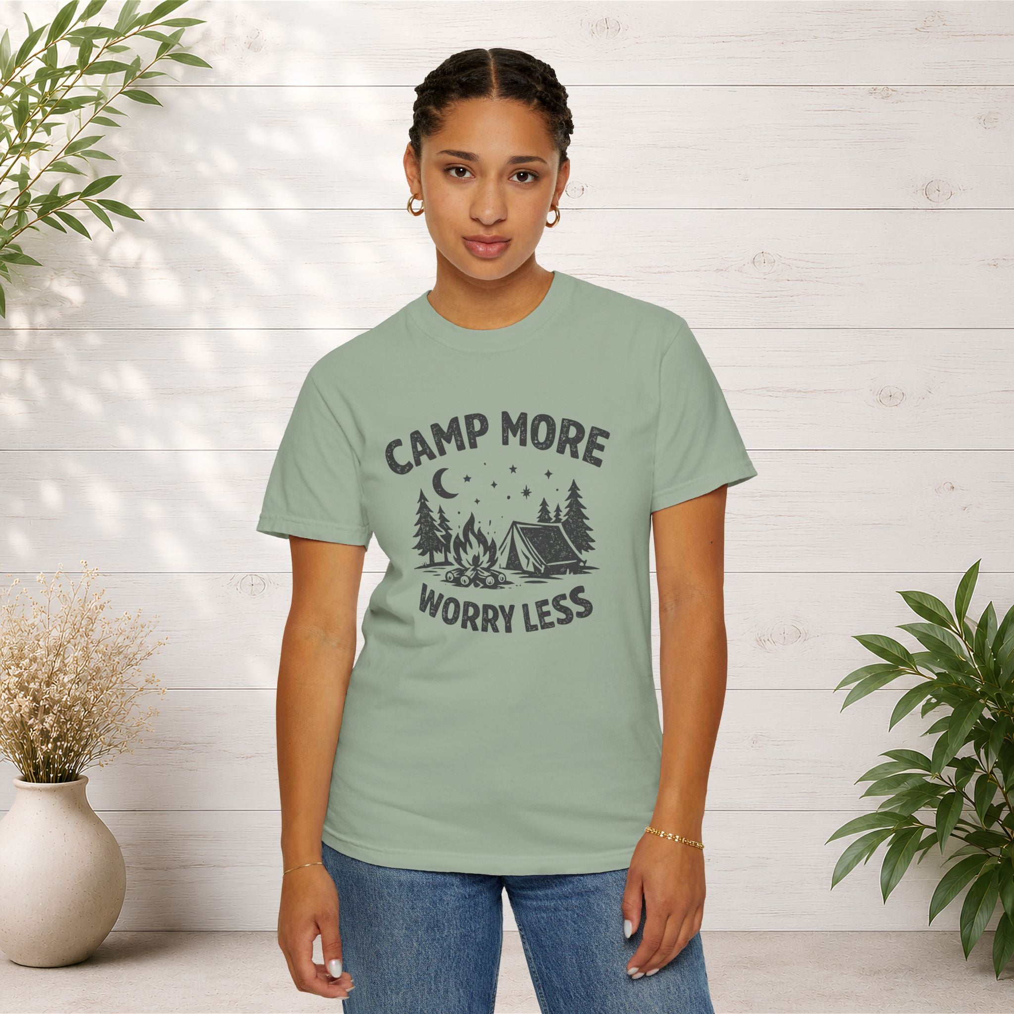 Camp More Worry Less T-Shirt - Camping Enthusiast Tee