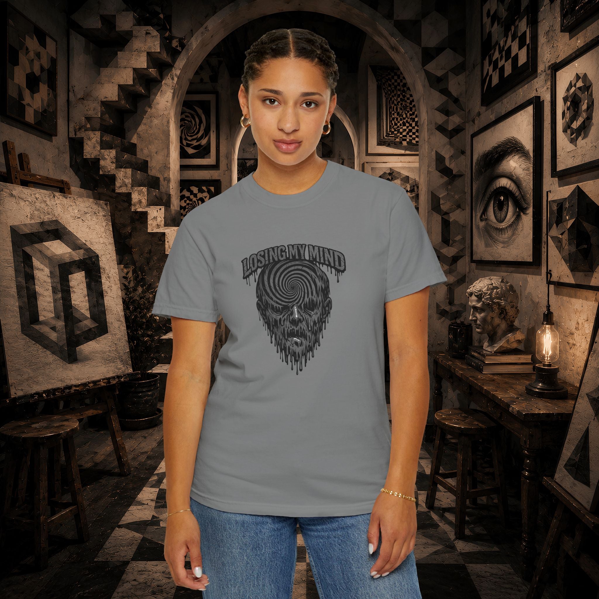 Losing My Mind Skull Tee — Psychedelic Spiral Graphic T-Shirt