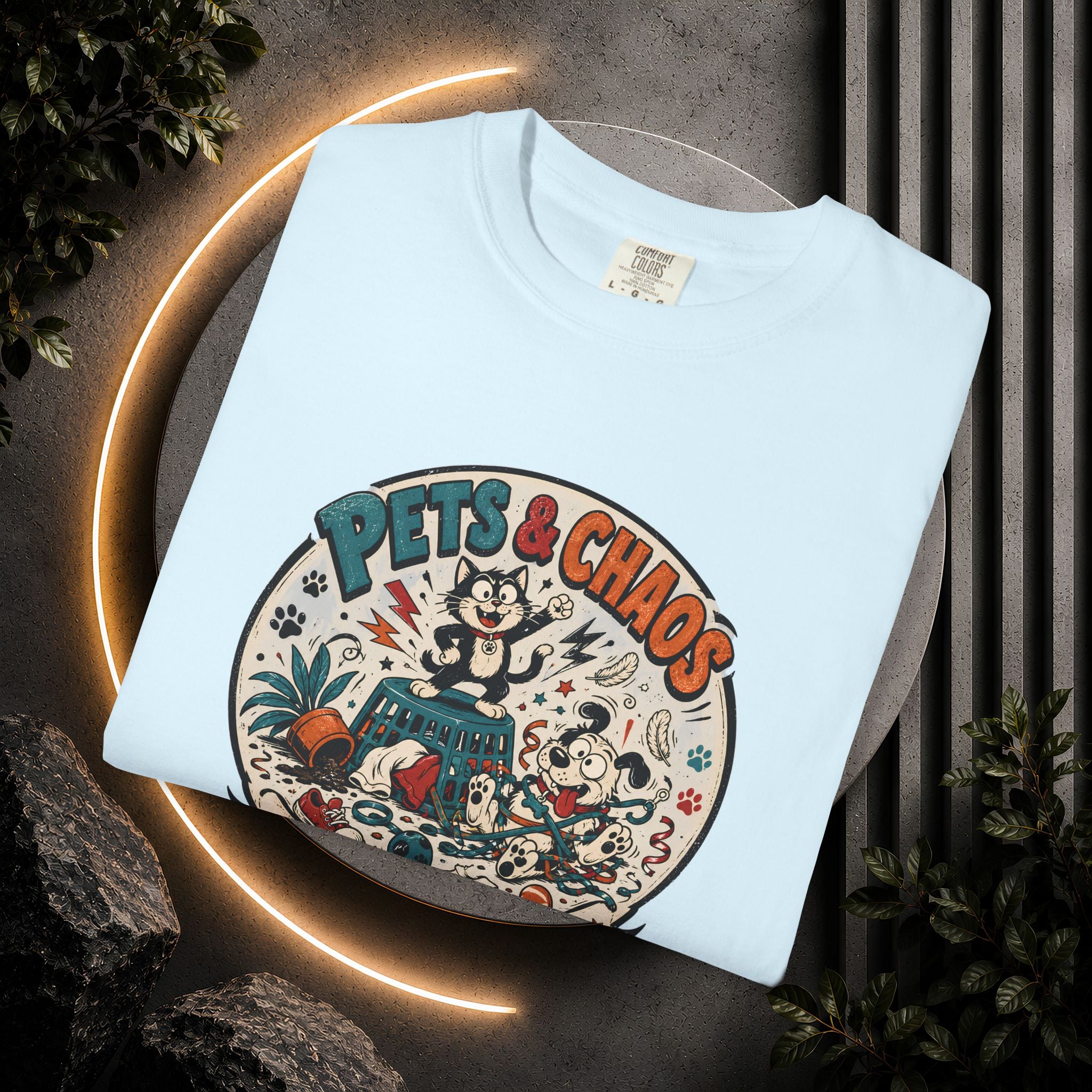 Pets & Chaos Graphic T-Shirt — "House Rules Don't Apply" Vintage Pet Lover Tee